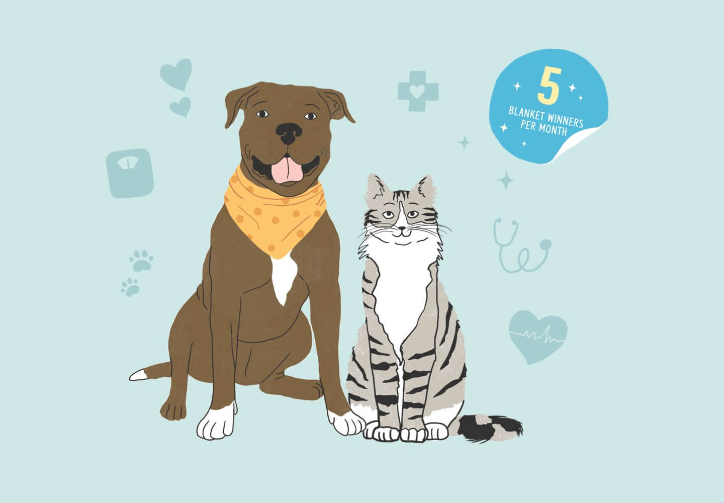 An illustrated dog and a cat sitting next to each other.