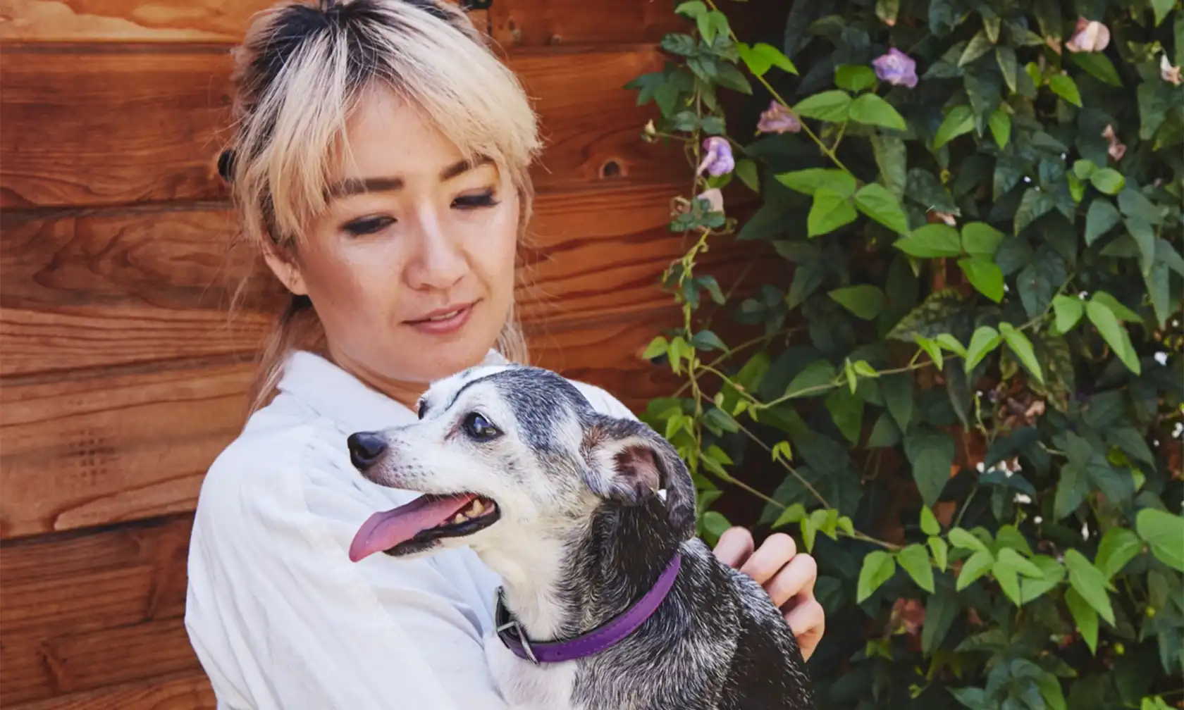 Woman outside with her dog