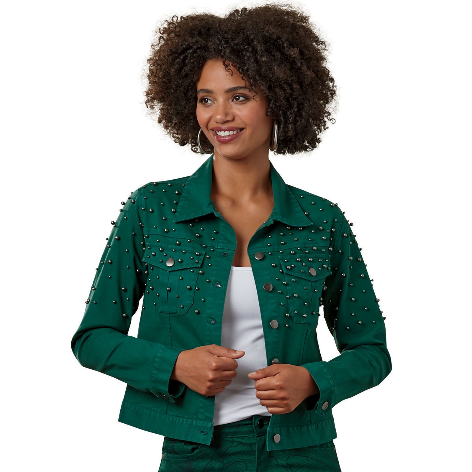 Masseys Embellished Colored Jean Jacket Green Jackets S