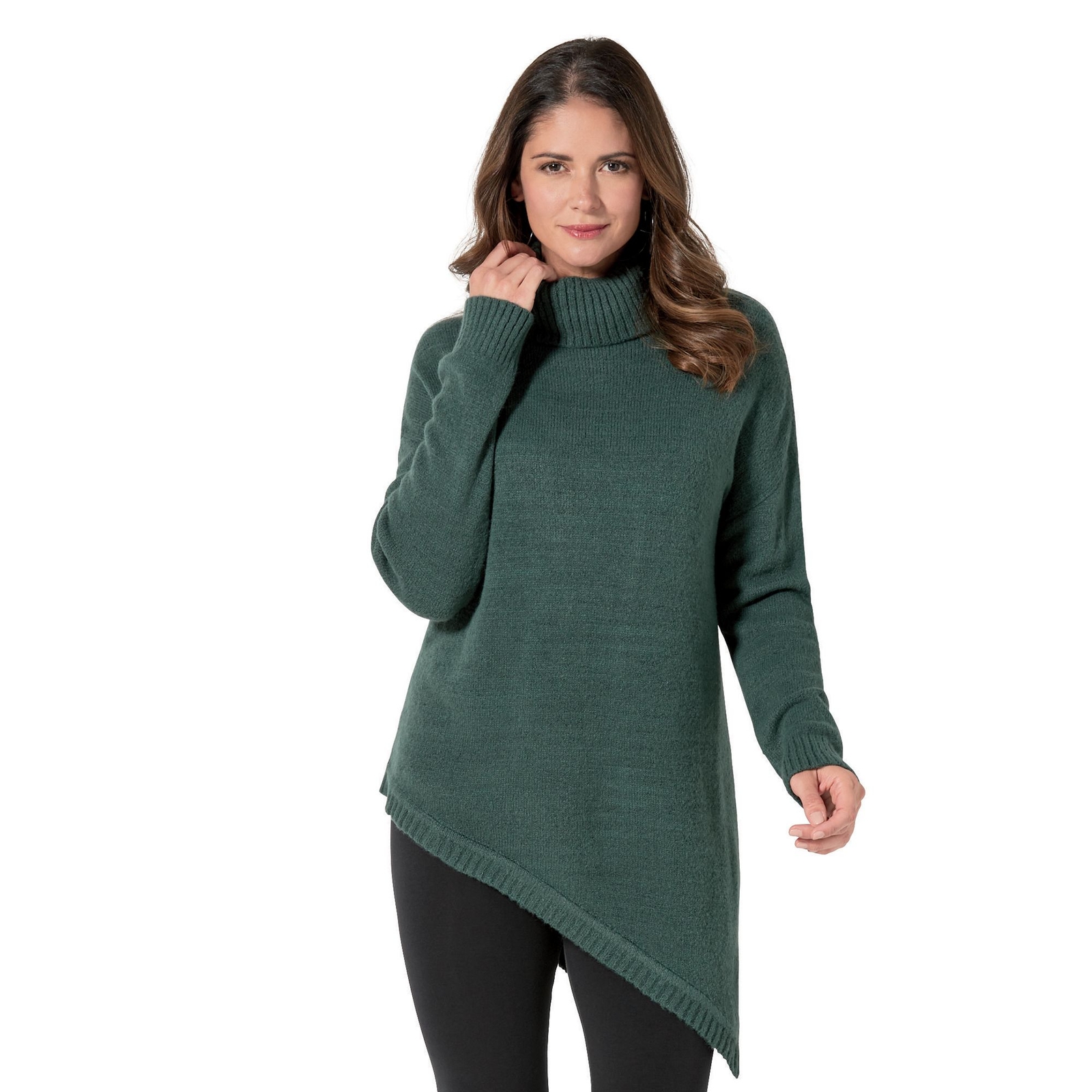 Masseys Asymmetrical Turtleneck Sweater Green Sweaters 5X