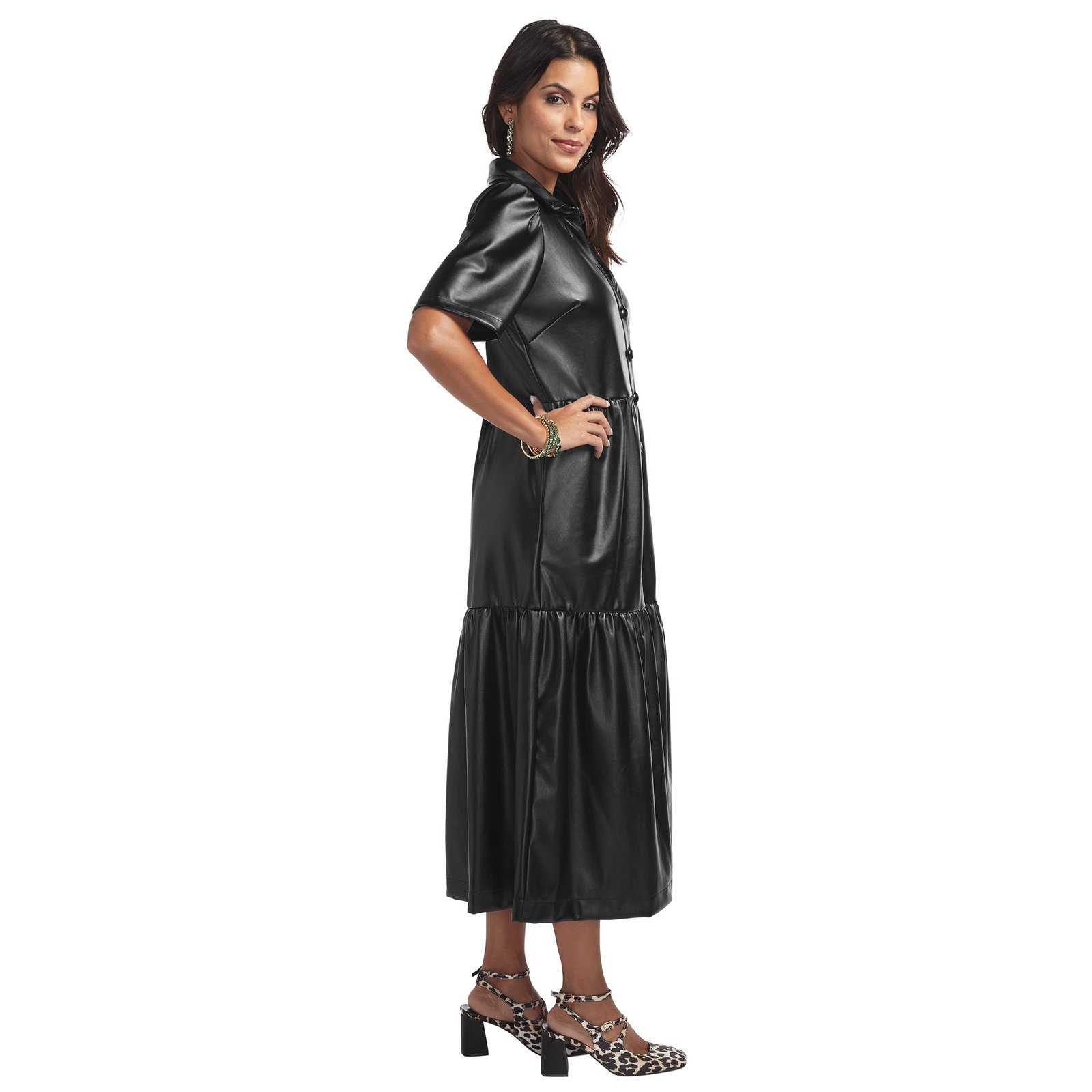 slim fit dress slacks Faux-Leather Tiered Dress – New York & Company