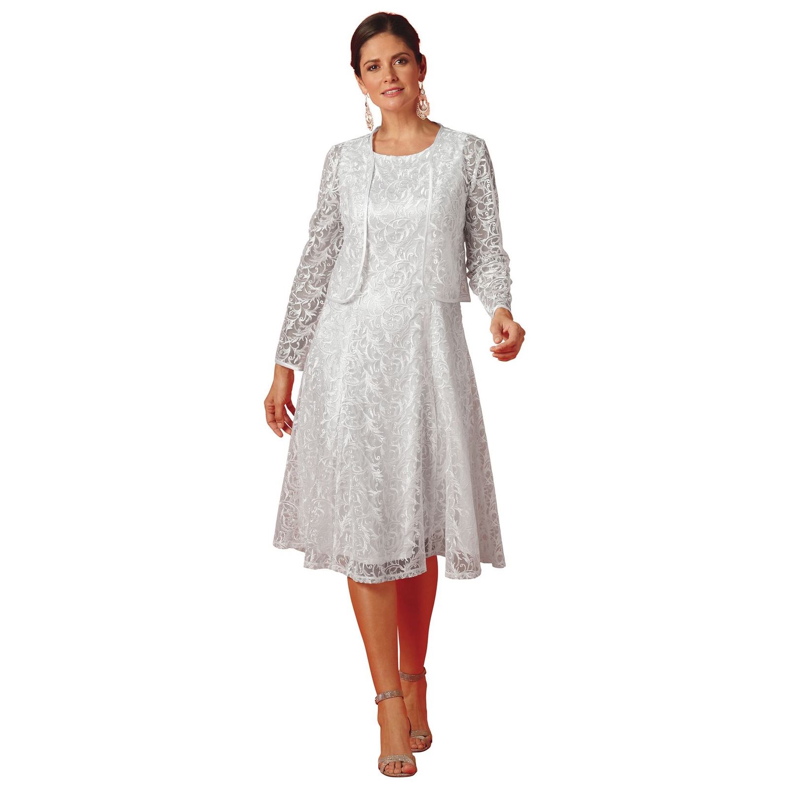 Masseys Lace Dress and Jacket Suit White Suits 18W