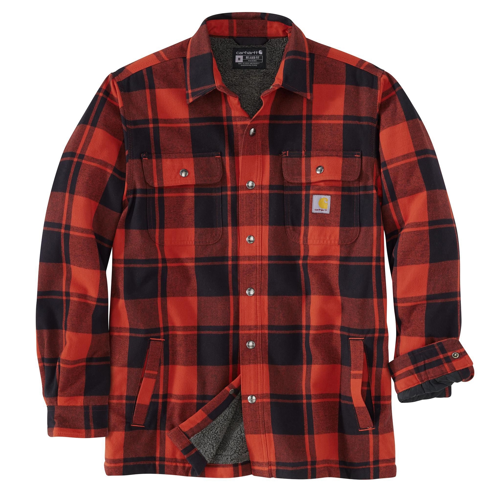 Carhartt Men's Relaxed Fit Flannel Sherpa Lined Shirt Jacket Red Jackets S