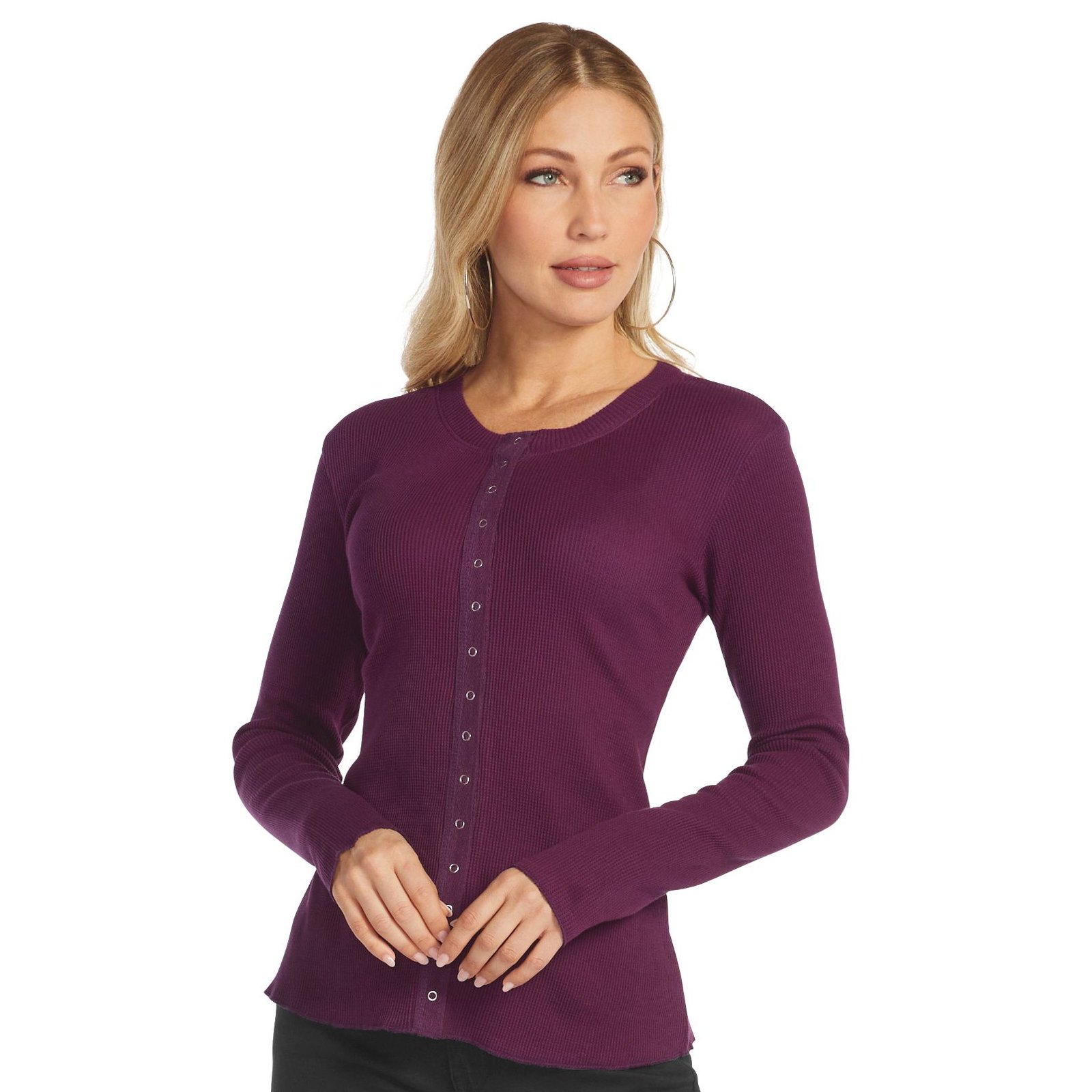 Masseys Snap-Front Cardigan Purple Knit Tops