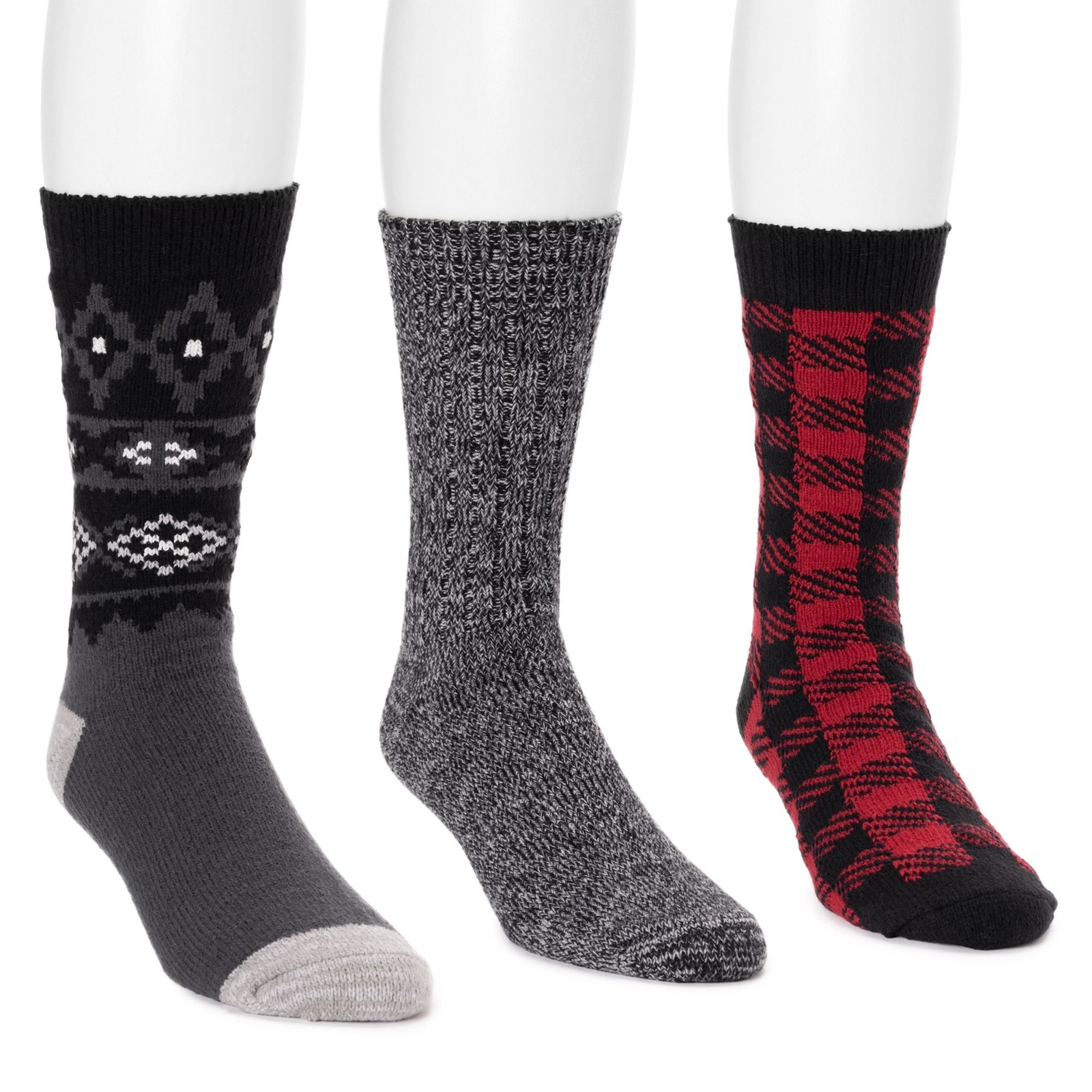 MUK LUKS Men's 3 Pair Pack Microfiber Boot Socks Black Socks One Size
