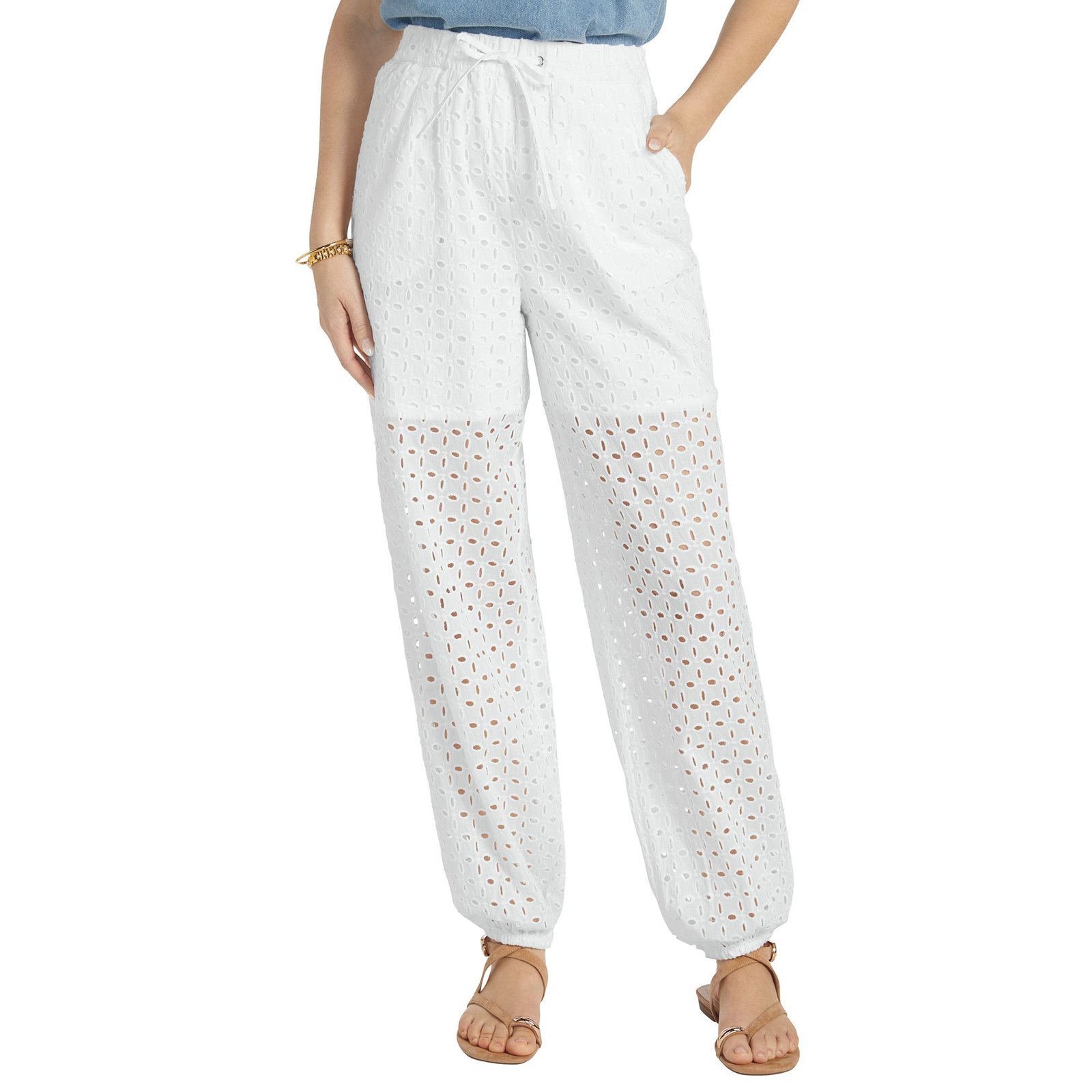 Masseys Eyelet Jogger White Pants 4X-Regular