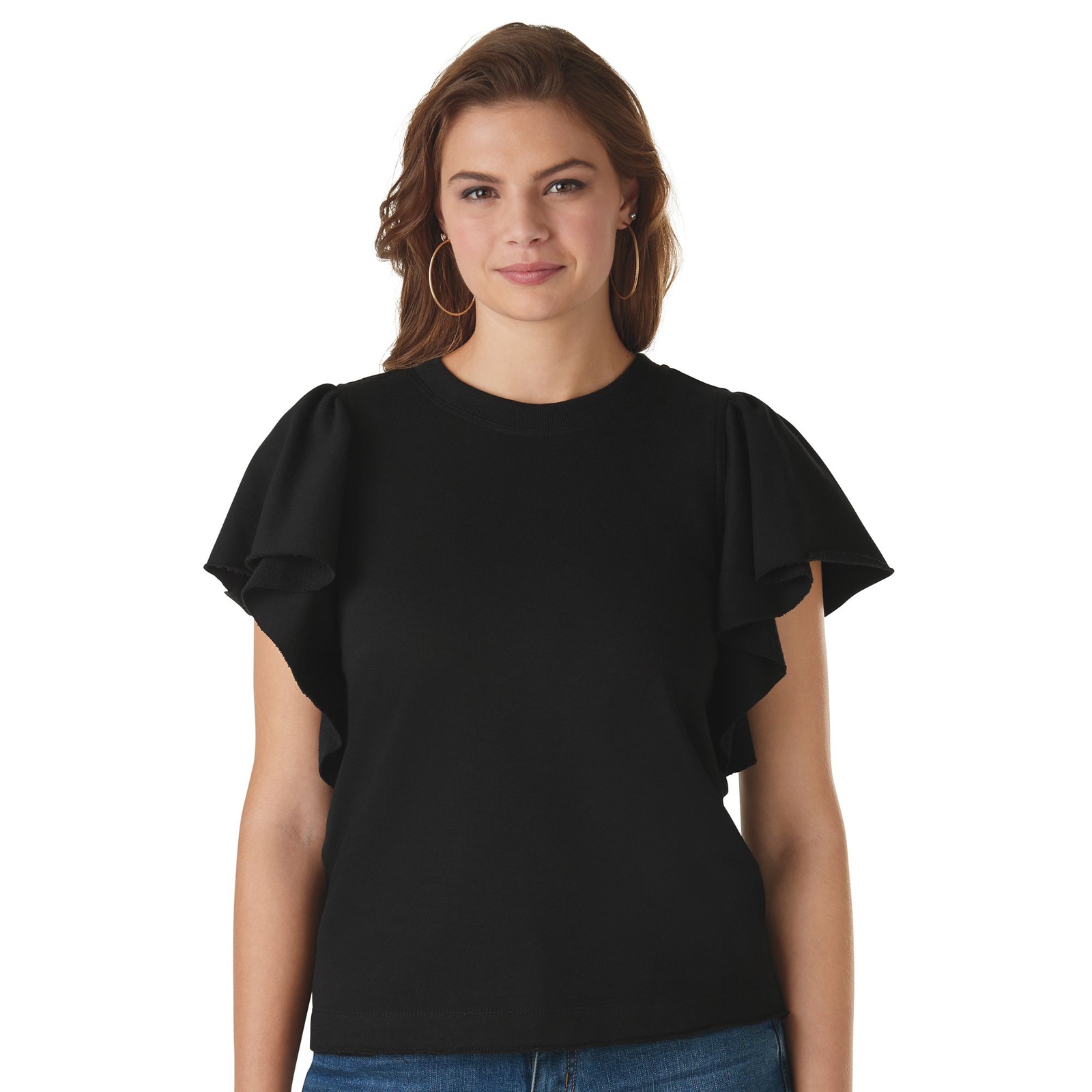 Masseys Raw Hem Ruffle Top Black Knit Tops M