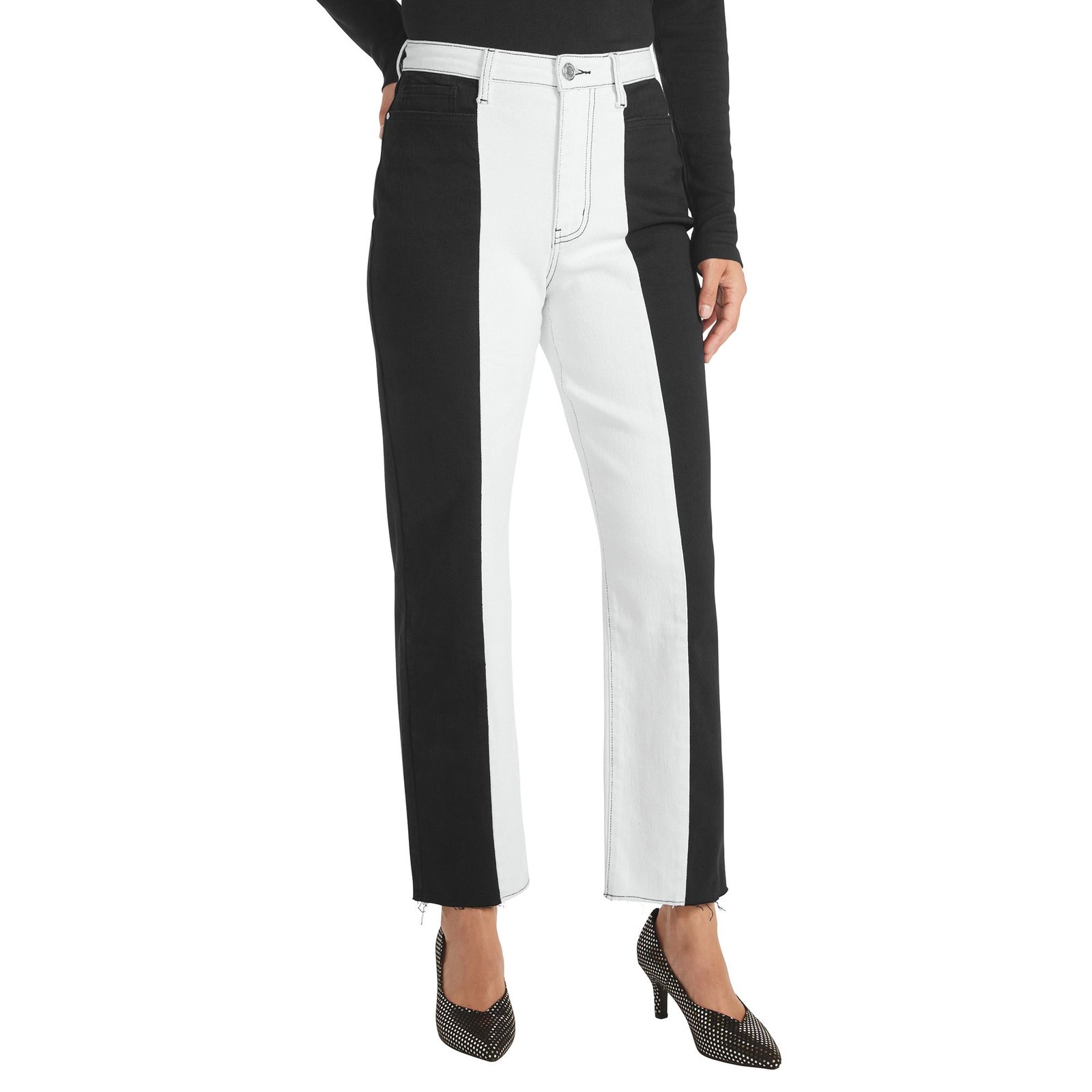 Masseys High-Rise Straight-Leg Two-Tone Jean Black Pants