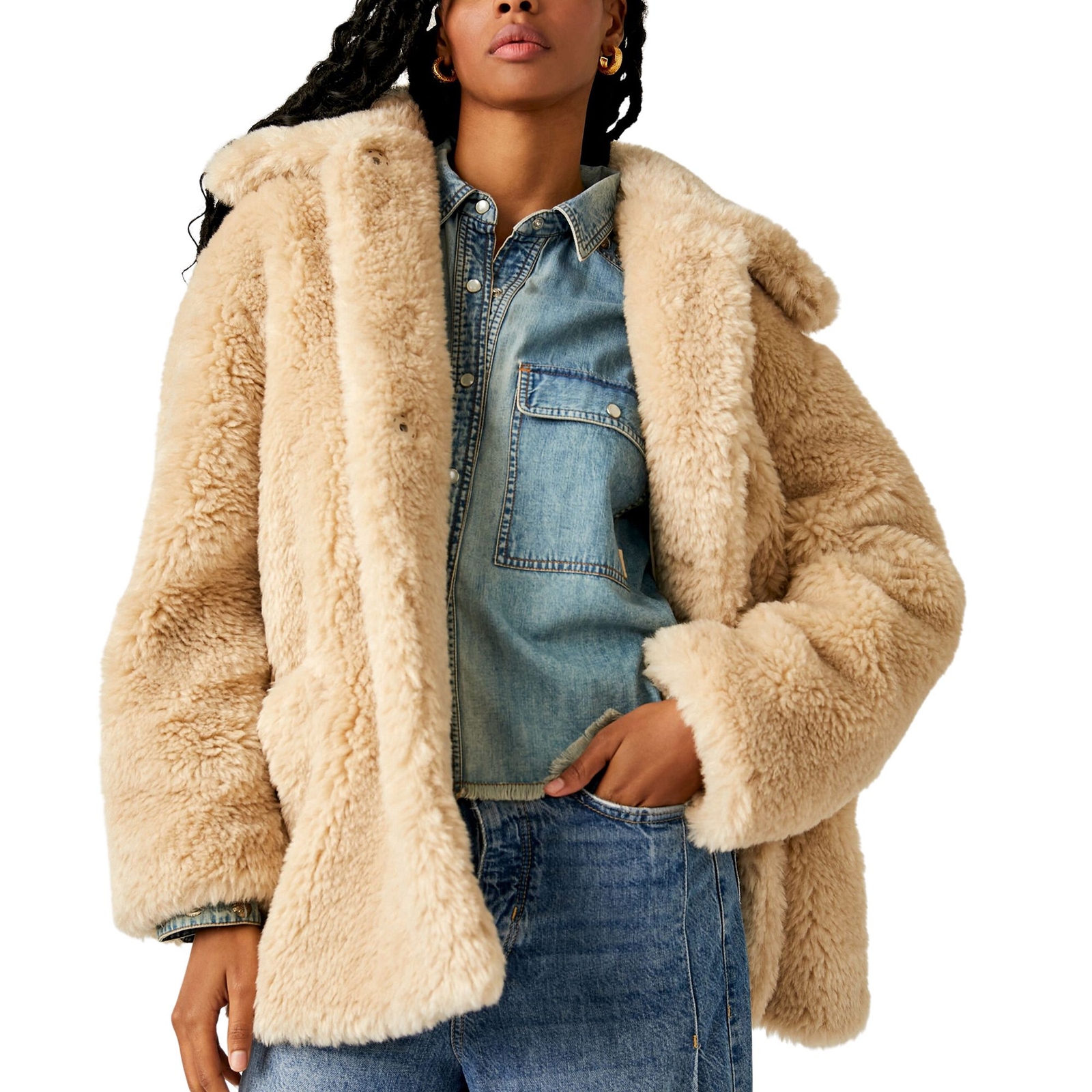 Free People Women's Pretty Perfect Fur Tan Coats XL