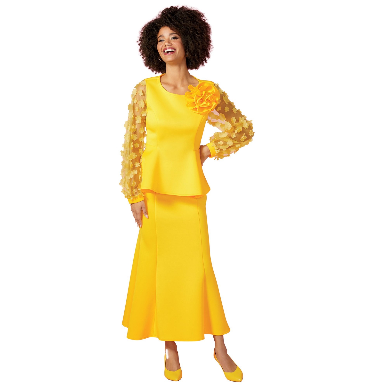 Masseys Novelty Sleeve Skirt Suit Gold Suits 24W