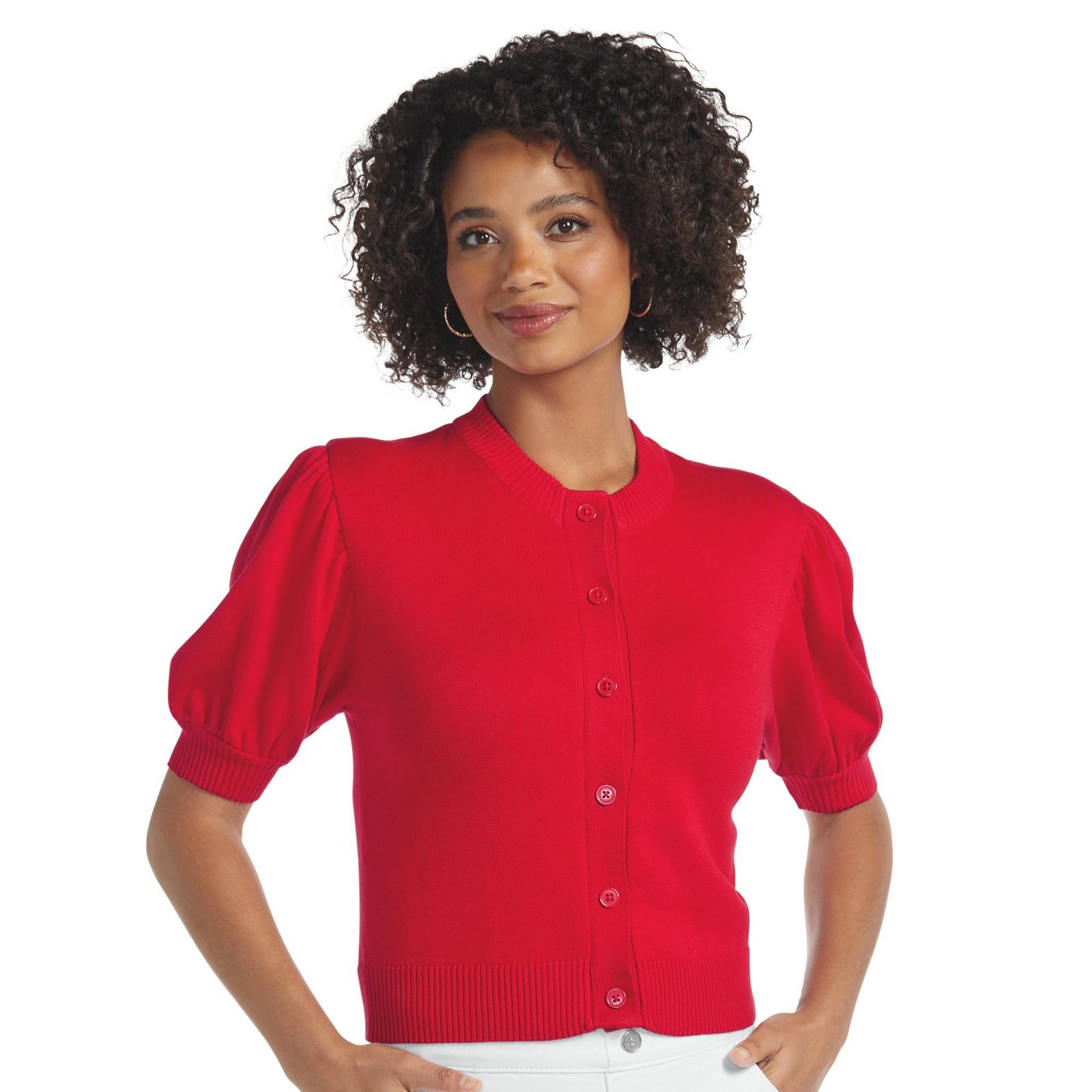 Masseys Puff Sleeve Sweater Cardigan Red Sweaters 4X