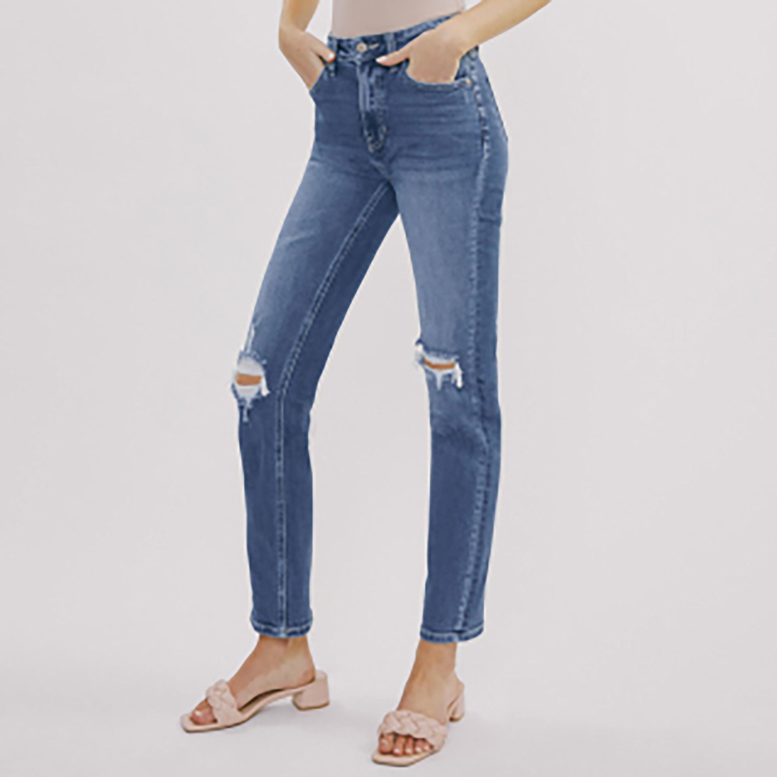 KanCan Women's Sultana High-Rise Slim Straight-Leg Jean Blue Pants 11-Regular