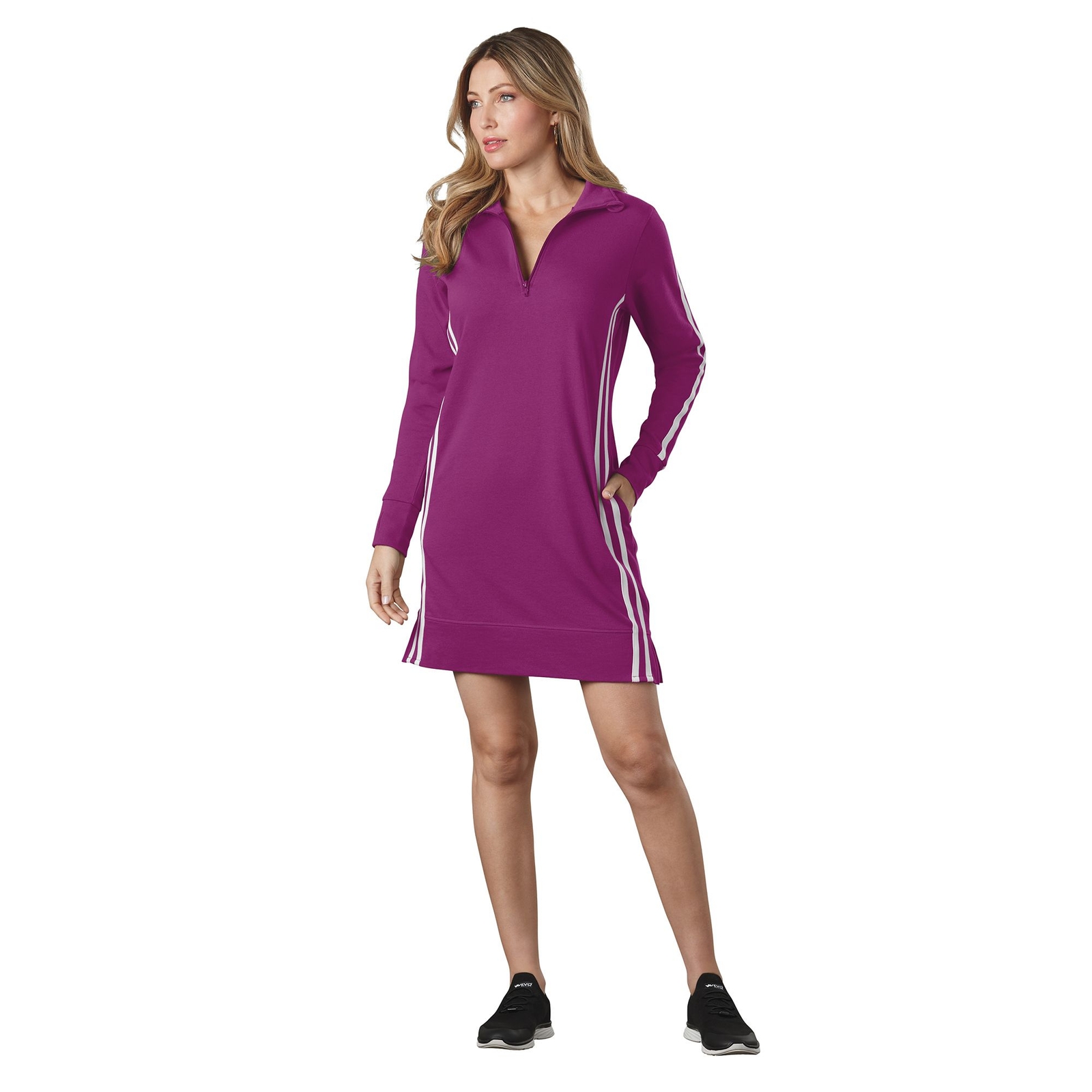 VEVO ACTIVE Women's Long-Sleeved Track Dress Purple Dresses 4X
