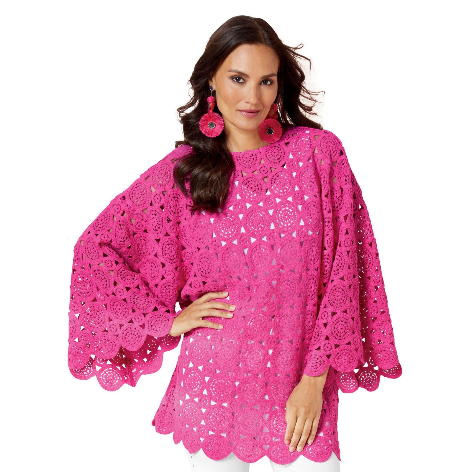 Masseys Crochet Tunic Pink Shirts S