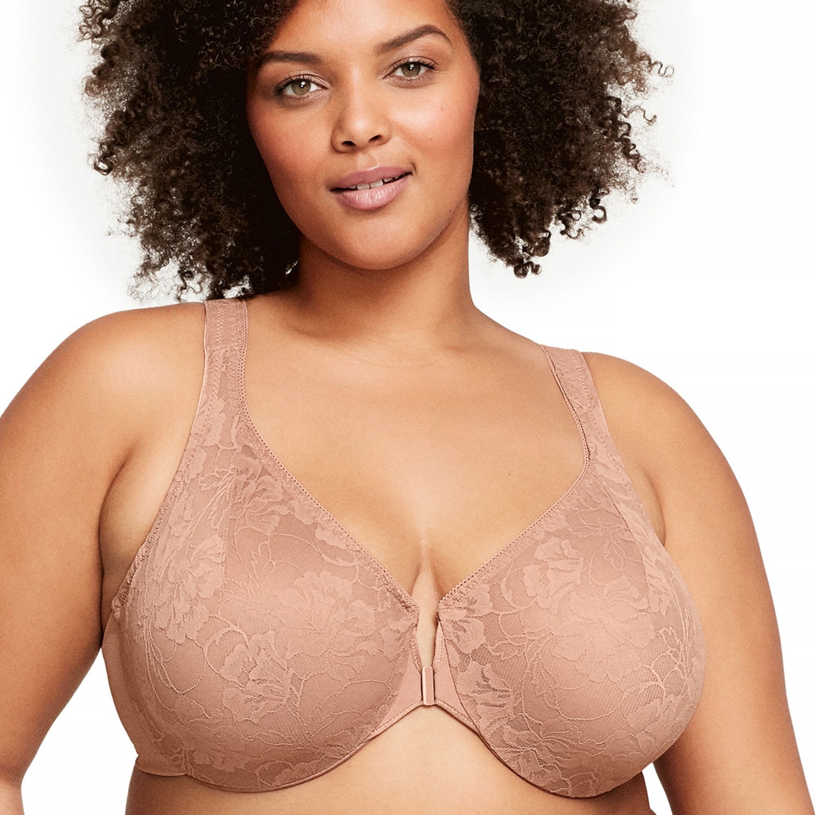 Glamorise Lacey T-Back Front Close Wonderwire Bra Tan Bras 34-D