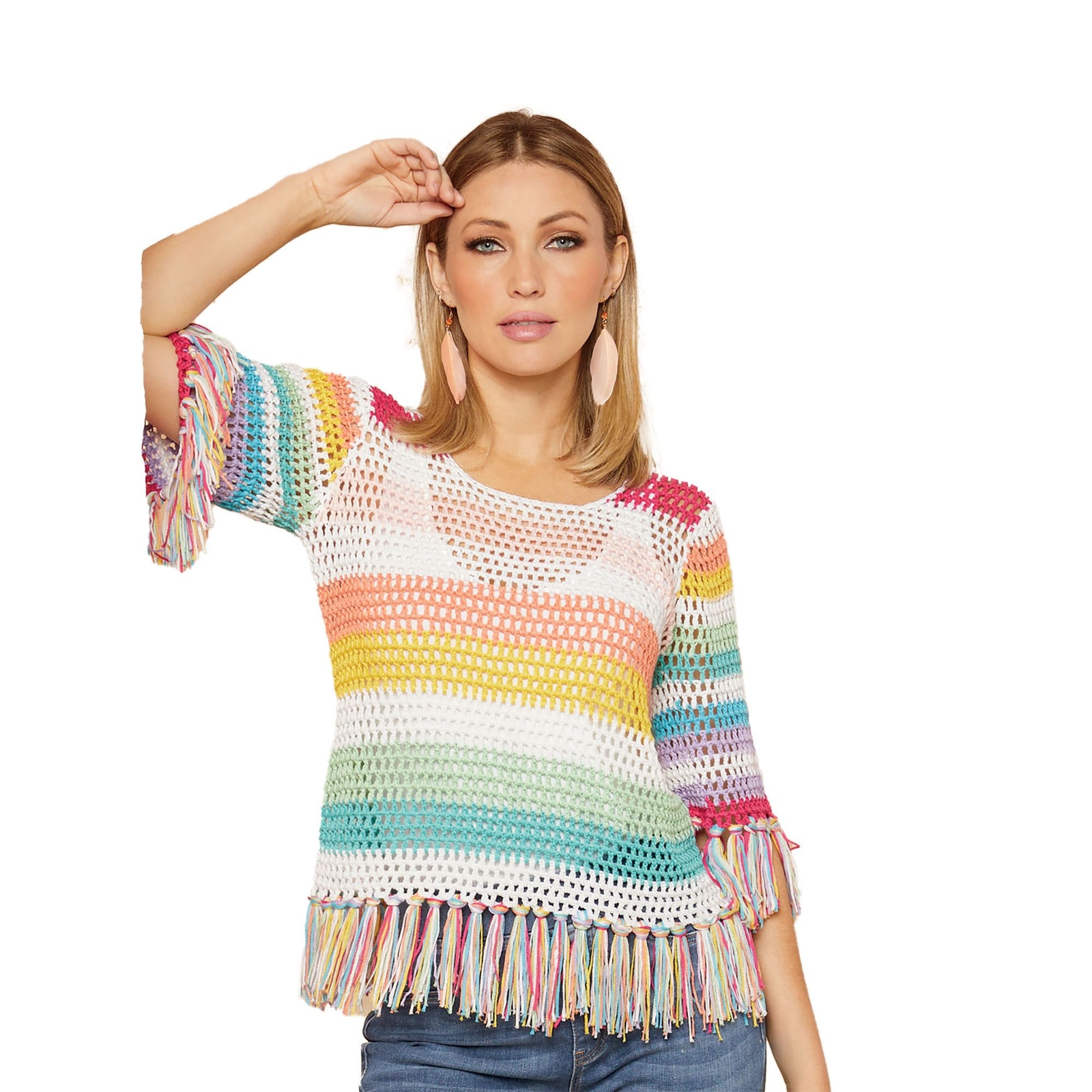 Masseys Fringe Summer Sweater Multi Sweaters 1X