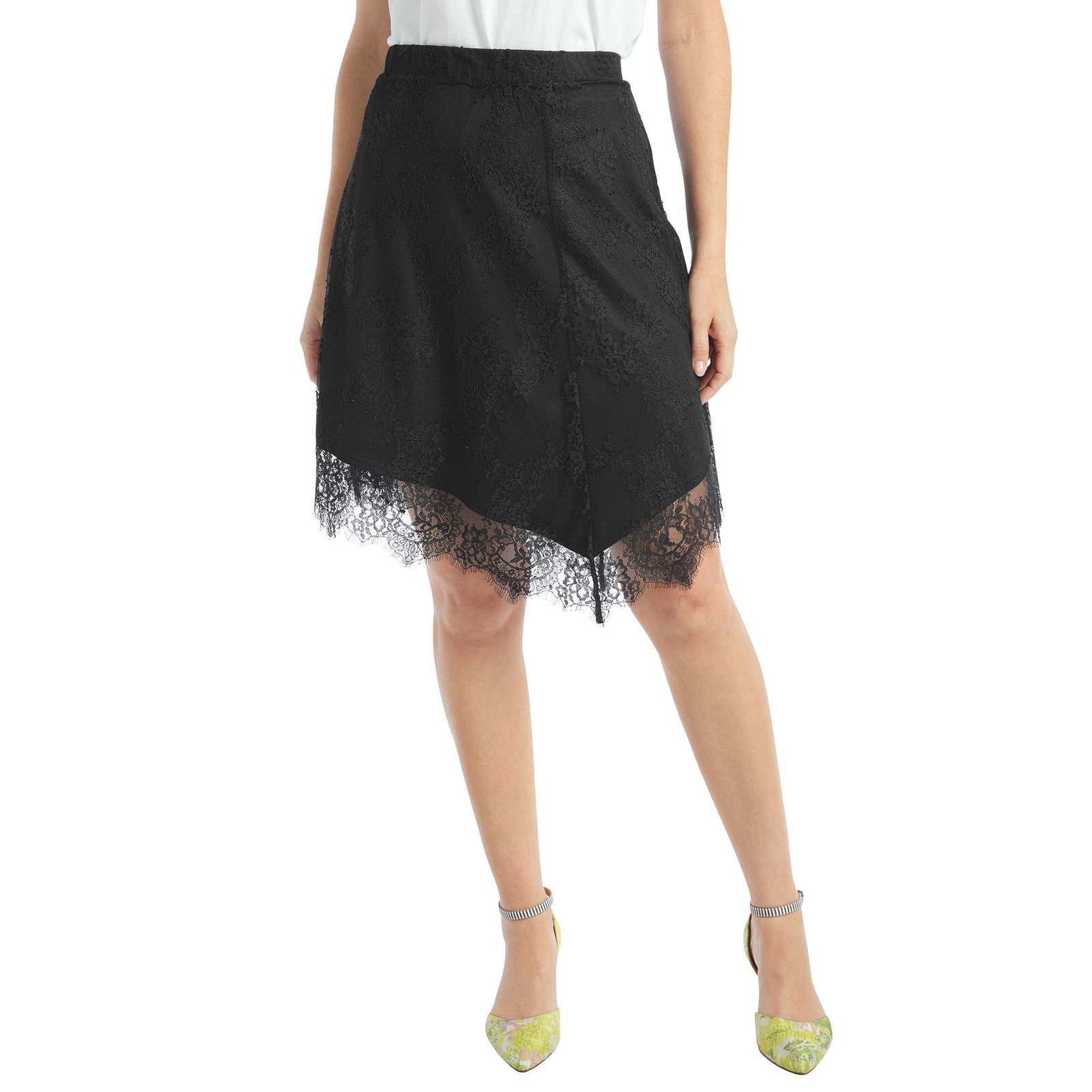 Masseys Asymmetric Lace Detail Skirt Black Skirts XL Masseys Asymmetric Lace Detail Skirt Black Skirts XL