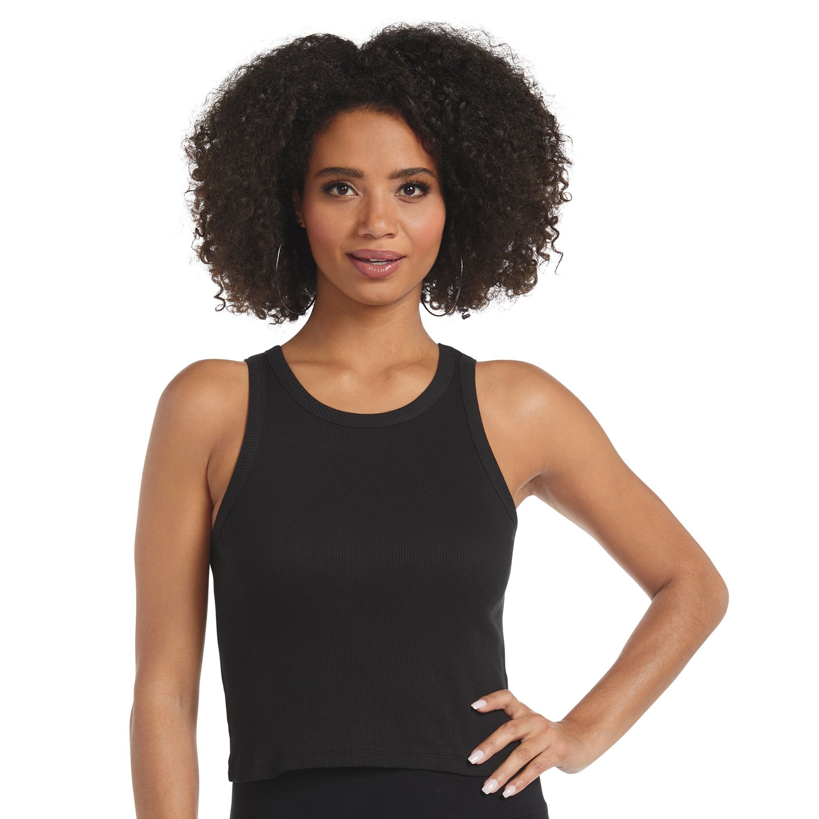 Masseys Essential Cropped Ribbed Tank Black Knit Tops M