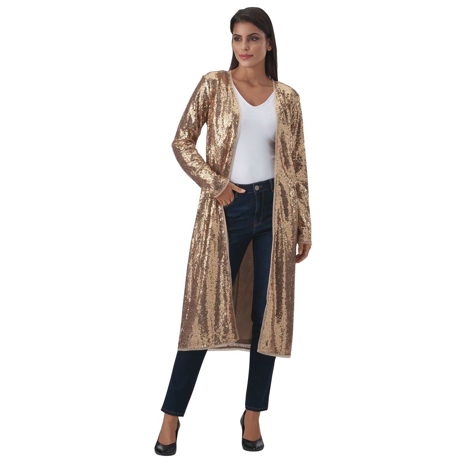 Masseys Sequin Open Front Jacket Gold Metallic Jackets M