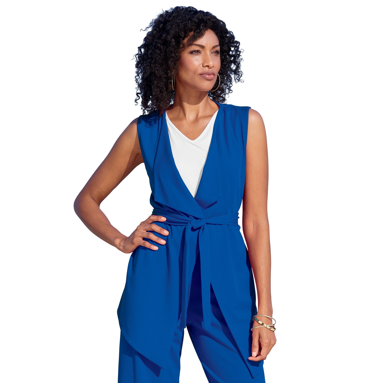 Masseys Belted Sleeveless Blazer Blue Jackets 5X