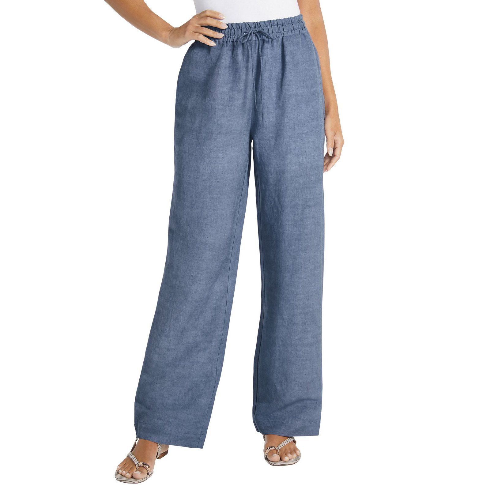 Masseys Wide-Leg Linen Blend Pant Pink Pants L-Regular