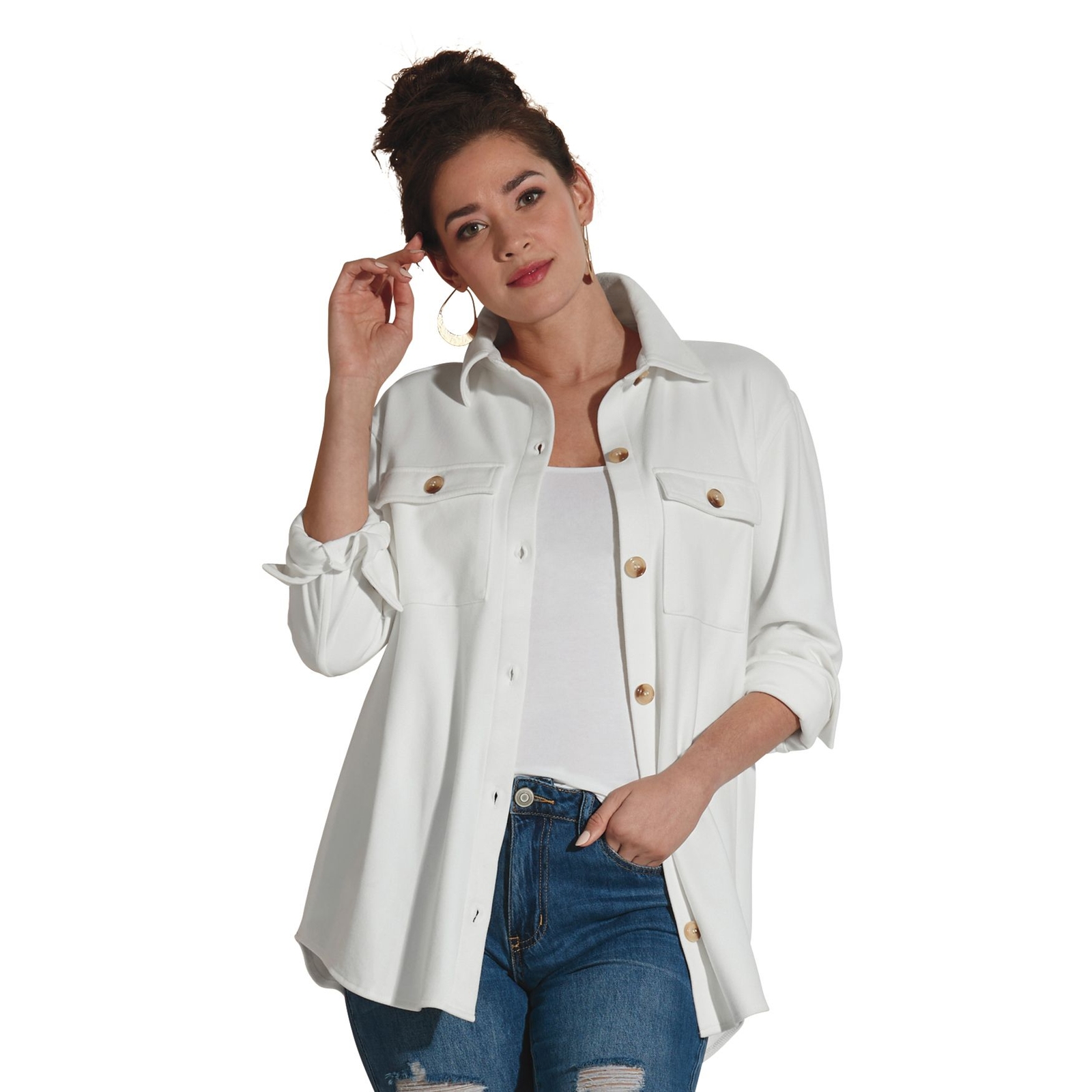 K. Jordan Knit Shacket White Jackets L