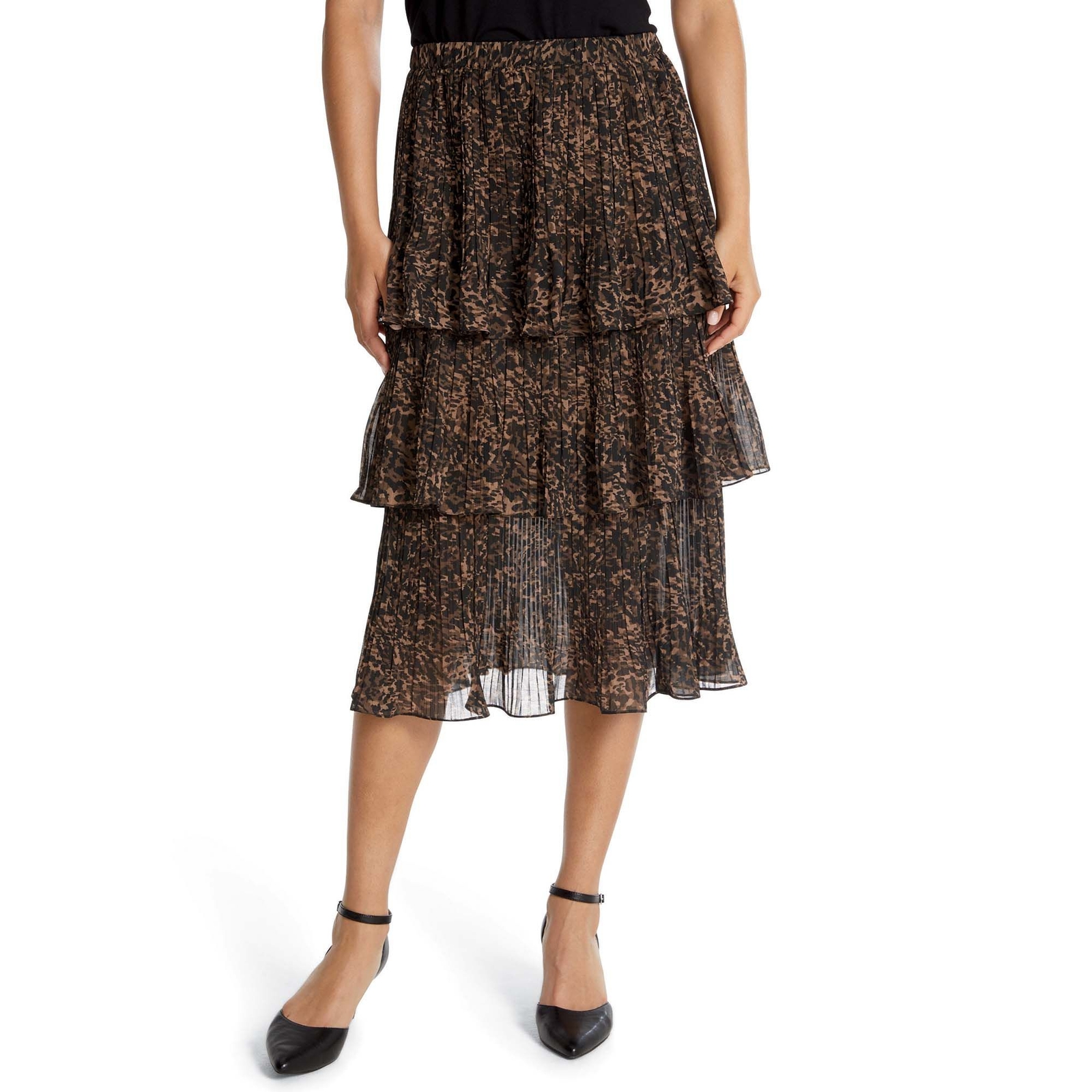 Masseys Tiered Chiffon Skirt Brown Skirts L