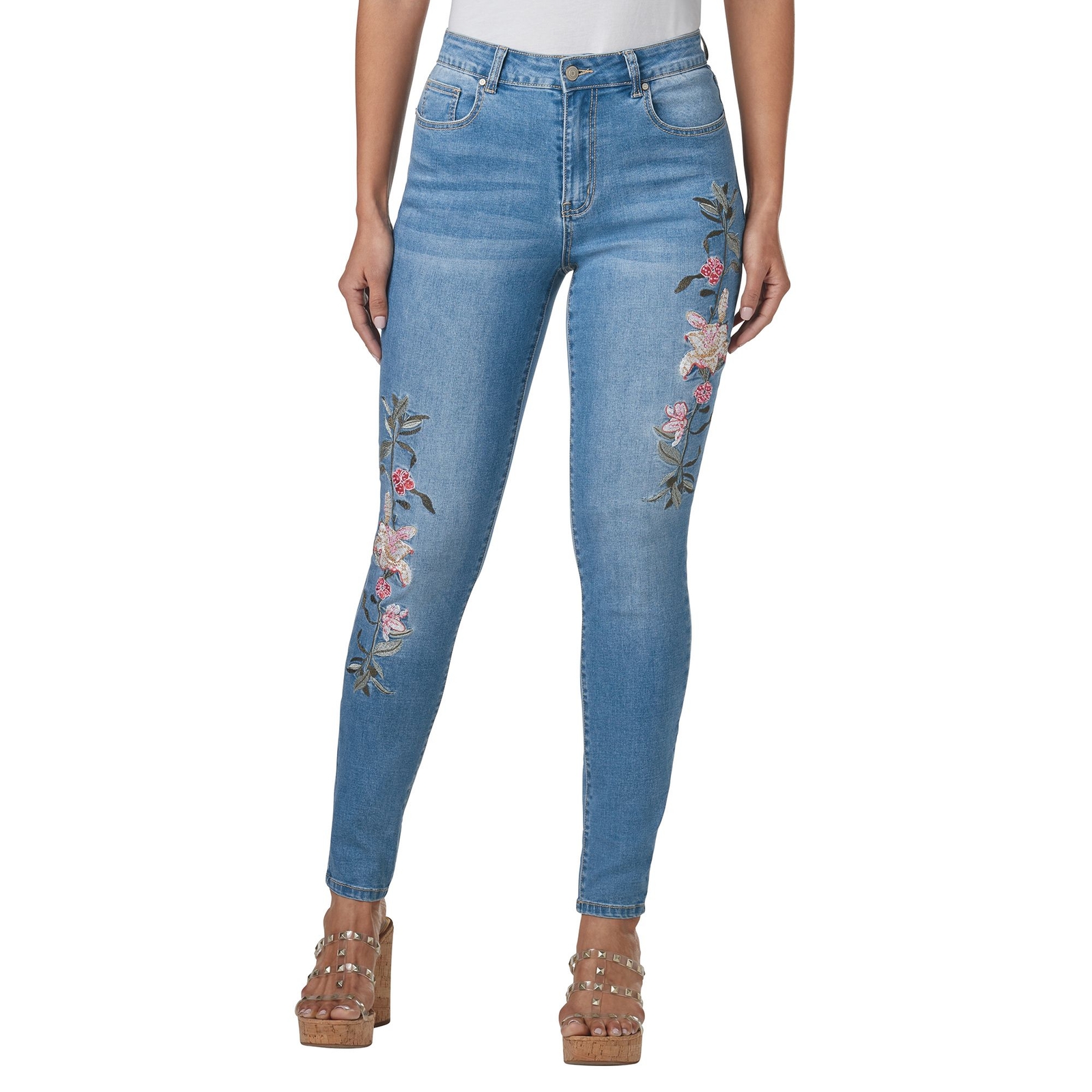 Masseys Mid-Rise Beaded Skinny Jean Multi Pants 22W-Regular