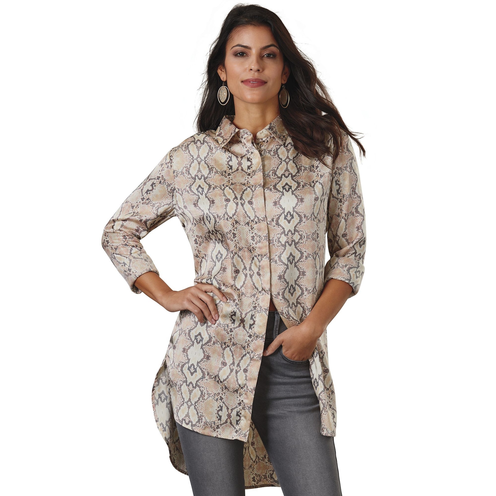 Masseys Tunic Button-Down Multi Shirts M