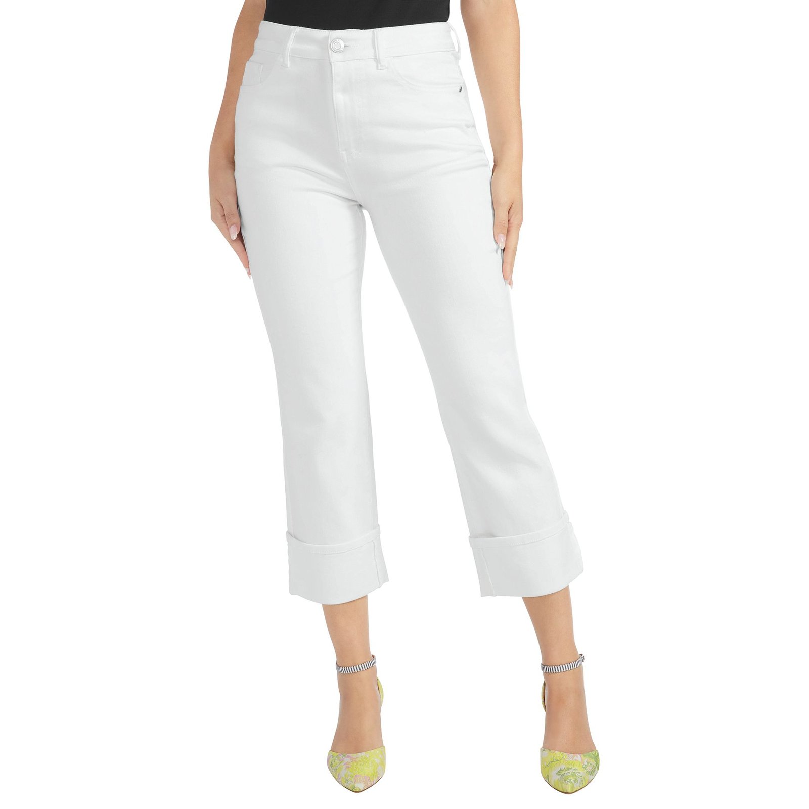 Masseys Relaxed Cuffed Crop Jean White Pants