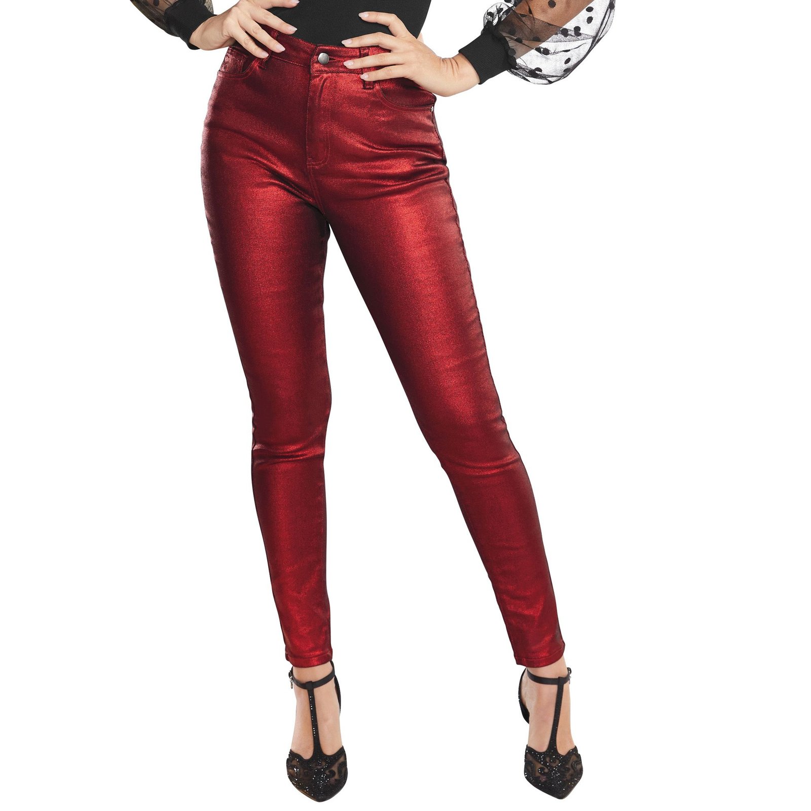 Masseys Colored Metallic Skinny Jean Metallic Red Pants 22W