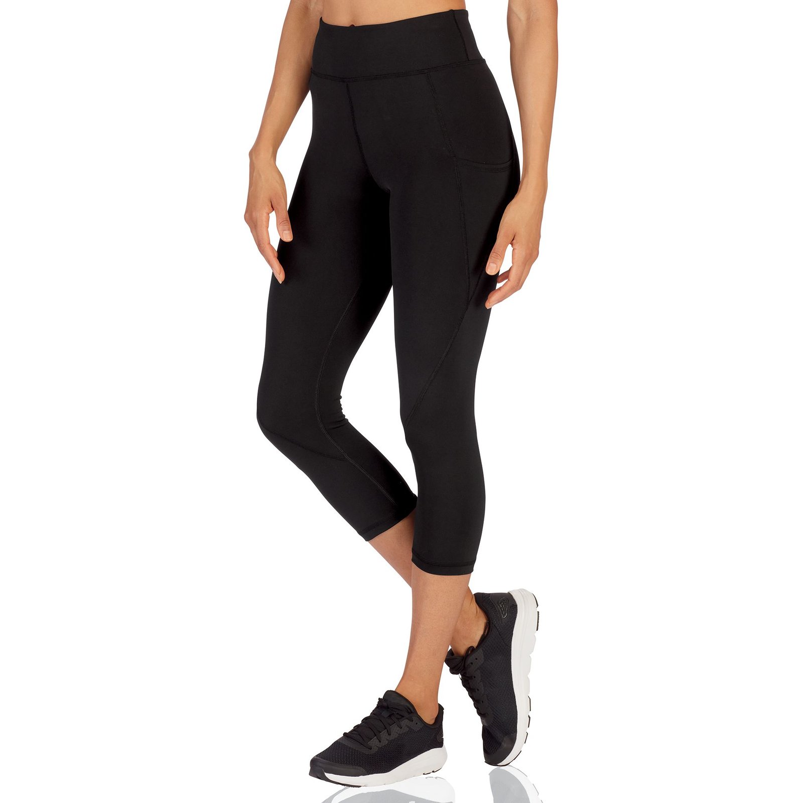VEVO ACTIVE Women's High-Waisted Tech Capri Legging Black Pants 1X
