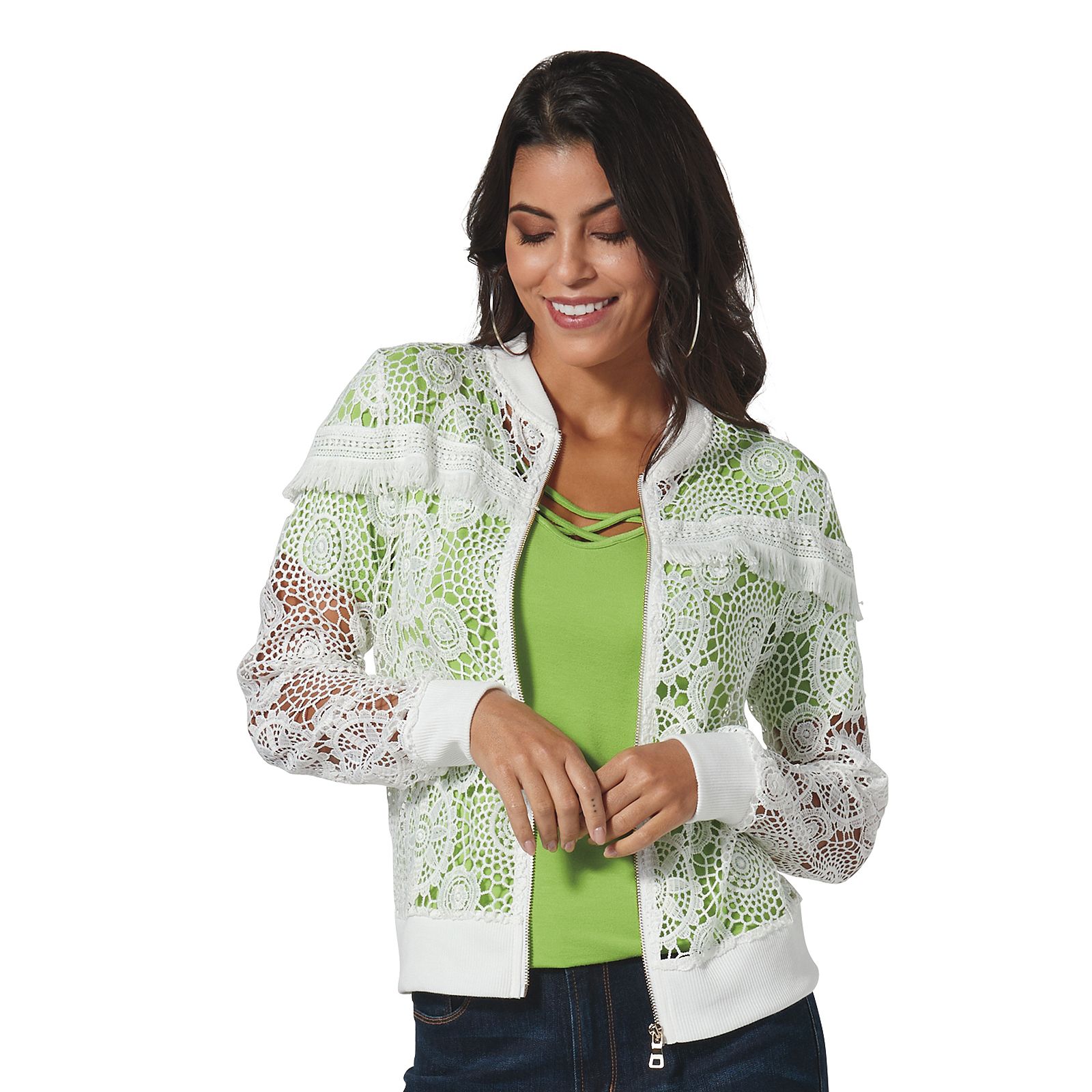 Masseys Lace Bomber Jacket White Jackets XL
