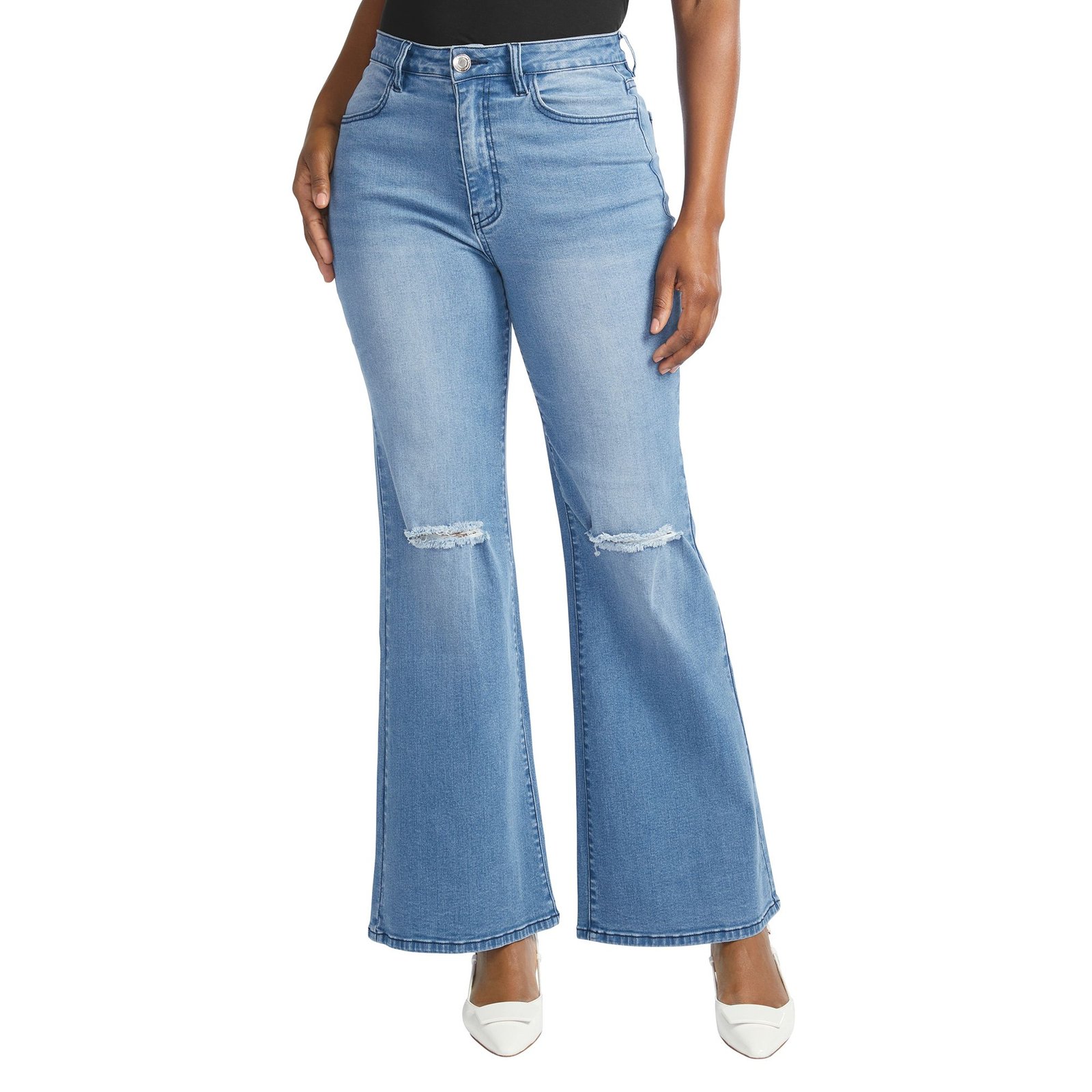 Masseys Destructed Wide Leg Jean Blue Pants