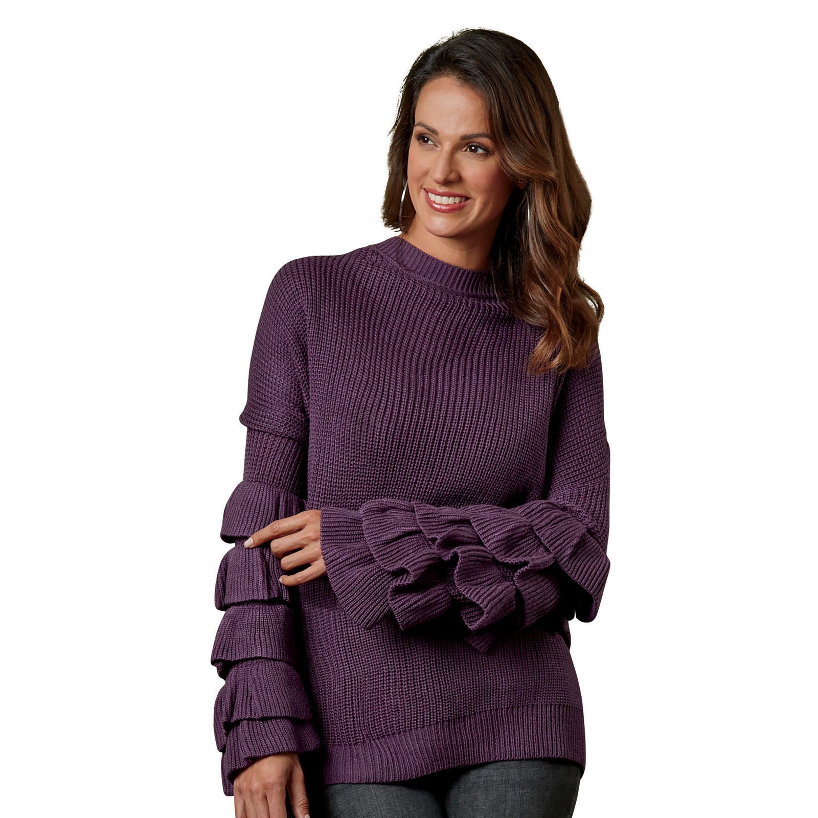 Masseys Flounce Sleeve Sweater Purple Sweaters 5X