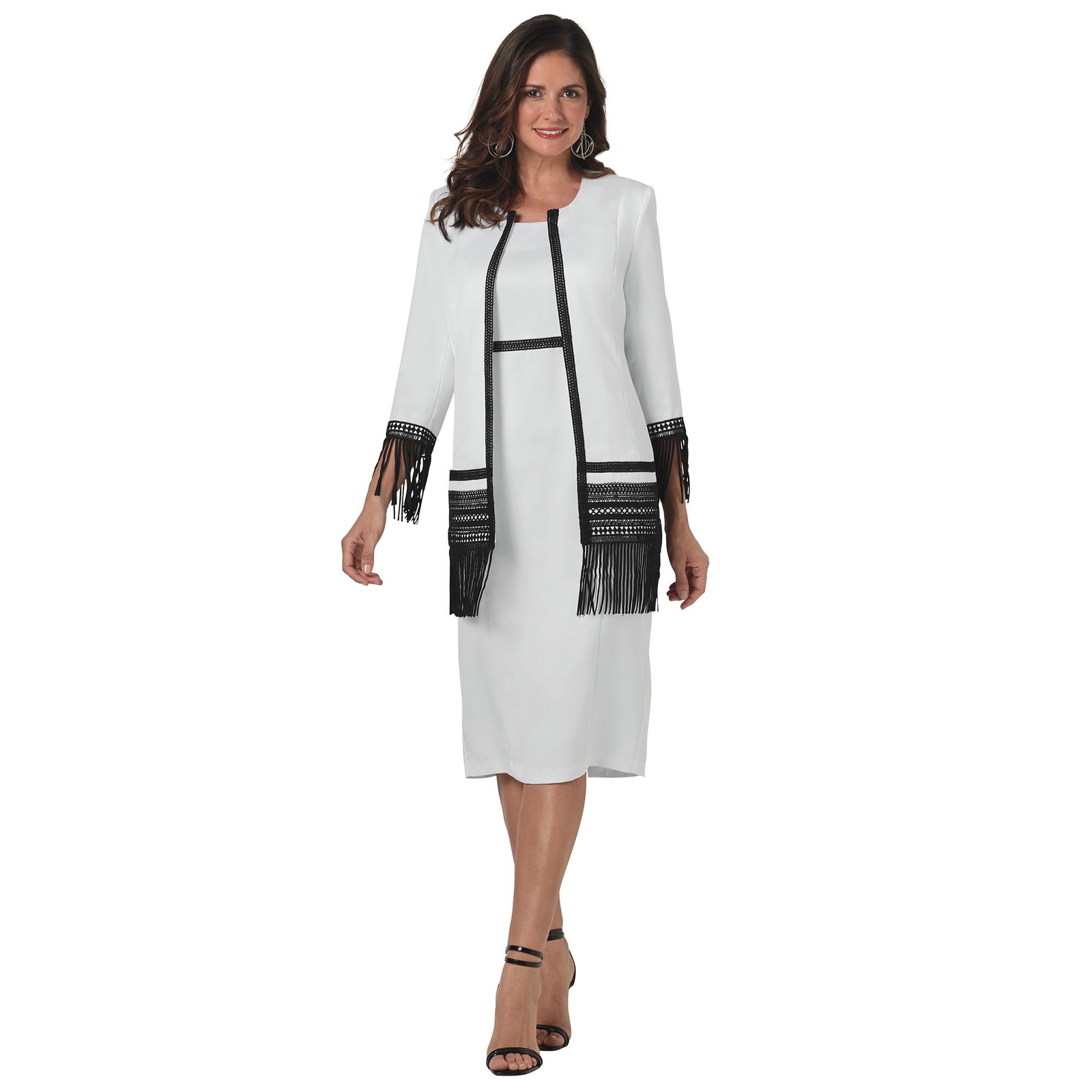 Masseys Fringe Embroidered Dress & Jacket Set Multi Sets 10