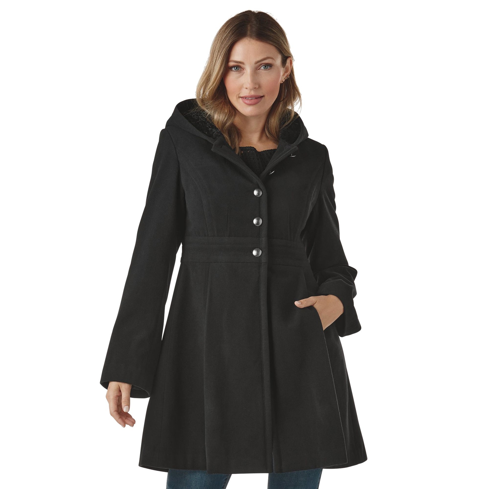 K Jordan Fit-and-Flare Peacoat Black Coats S