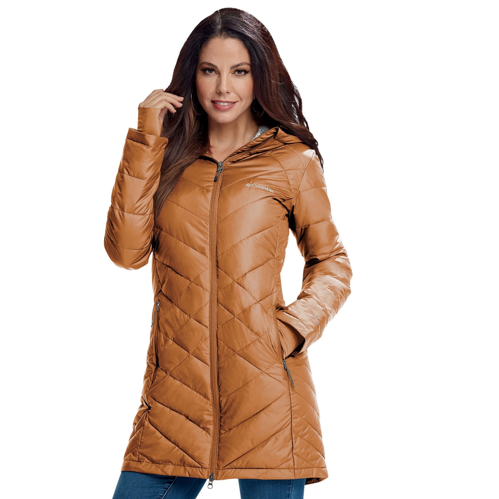 Columbia Women's Heavenly Long Hooded Jacket Tan Coats S