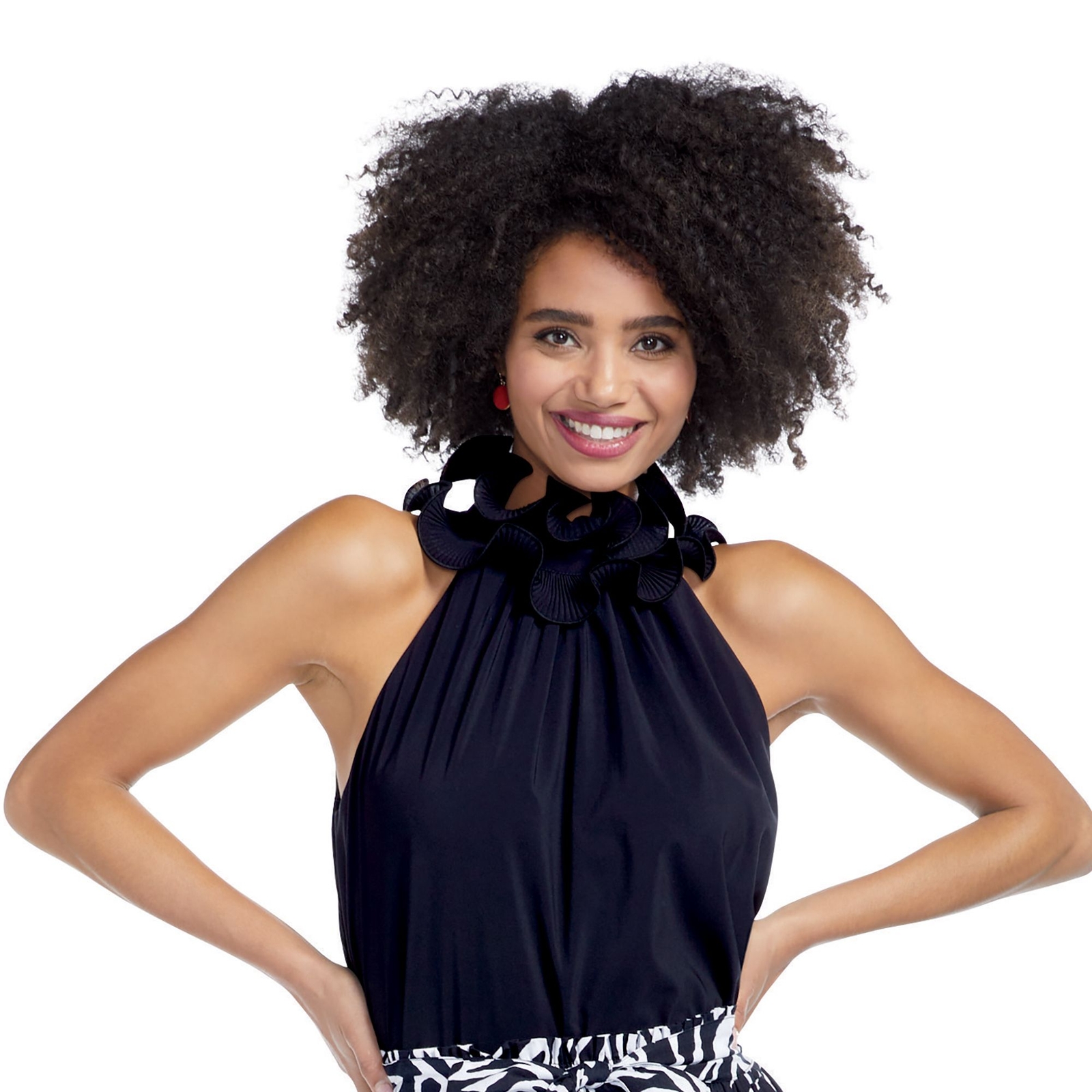 Masseys Ruffle Halter Top Black Shirts L