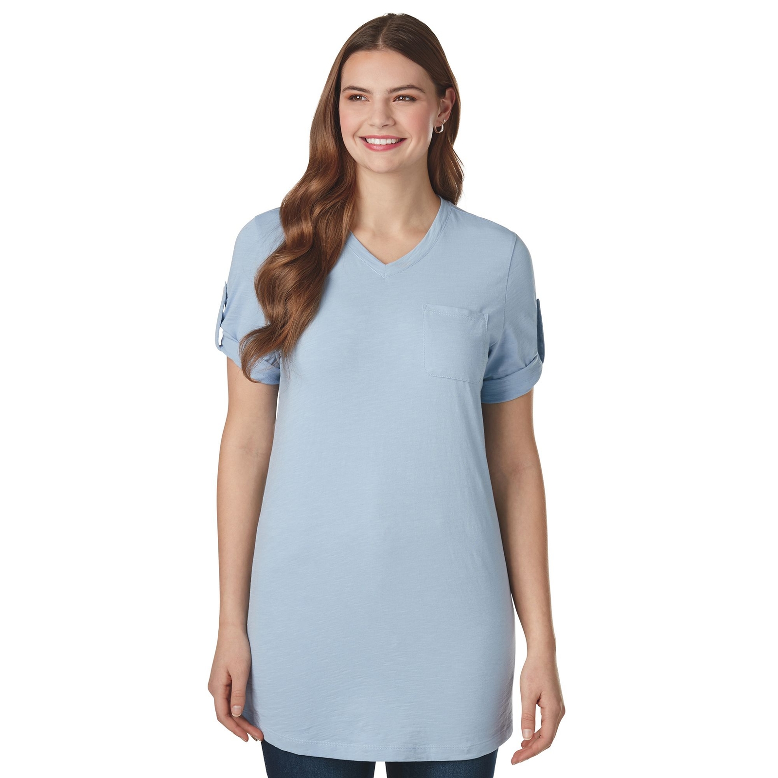 Masseys Rolled-Sleeve Tunic Blue Knit Tops M