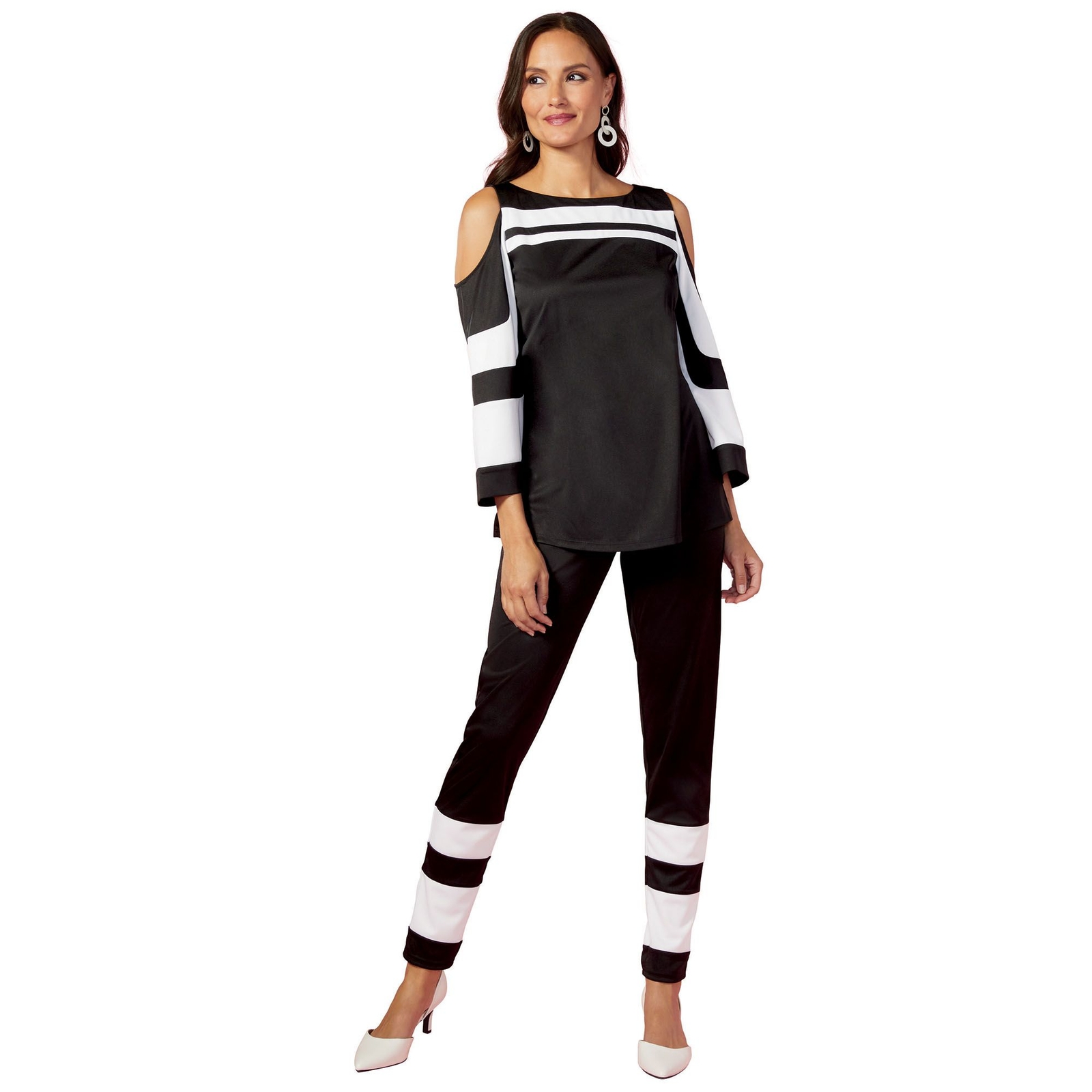 Masseys Cold Shoulder Colorblock Top and Pant Set Multi Sets 3X