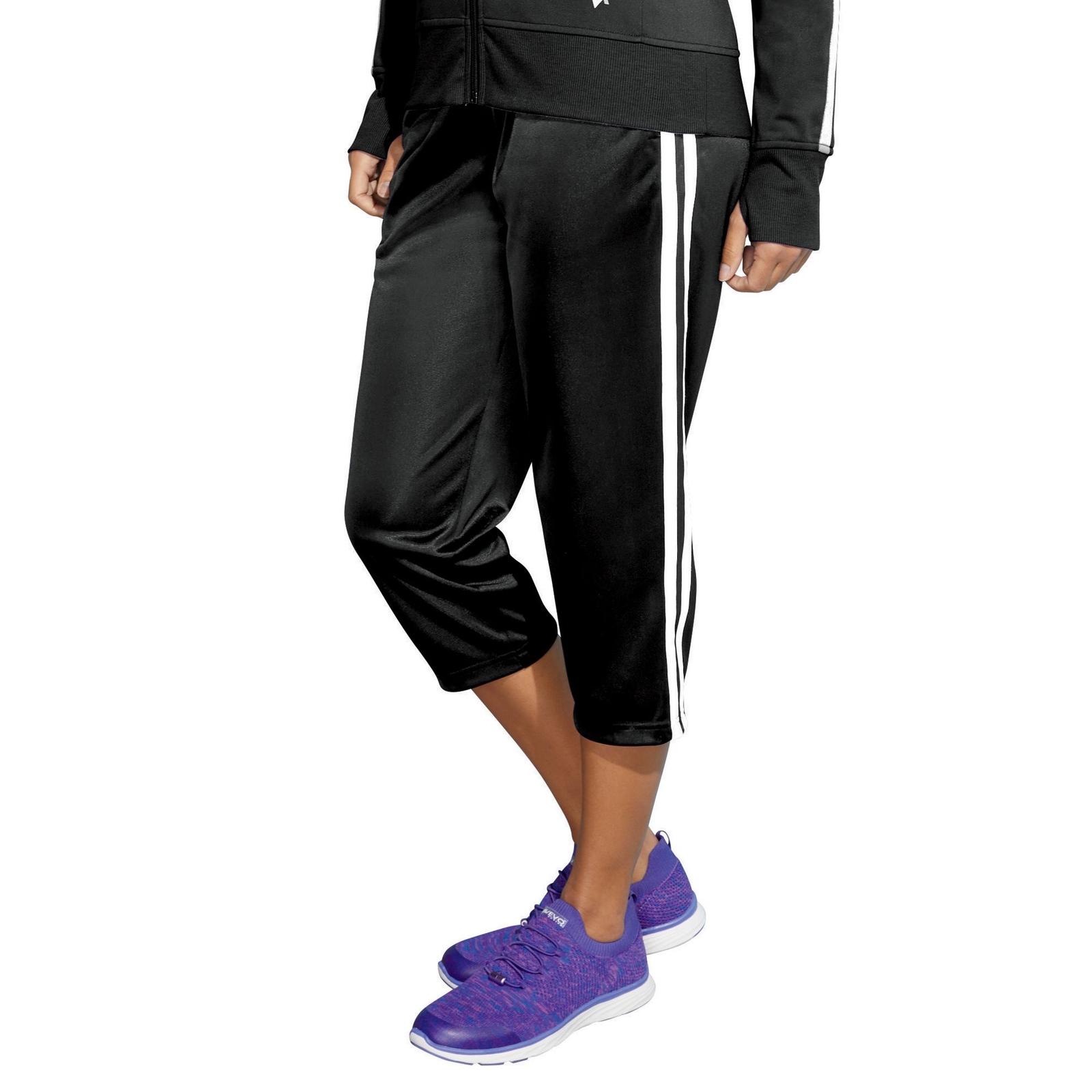 VEVO ACTIVE Women's Striped Track Capri Black Pants M-Regular