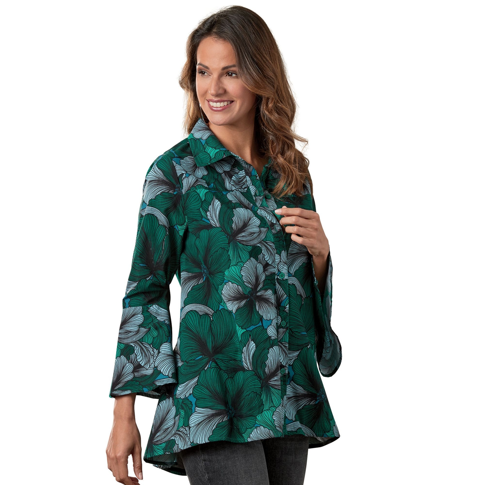 Masseys Bell-Sleeved Button Down Shirt Multi Shirts L