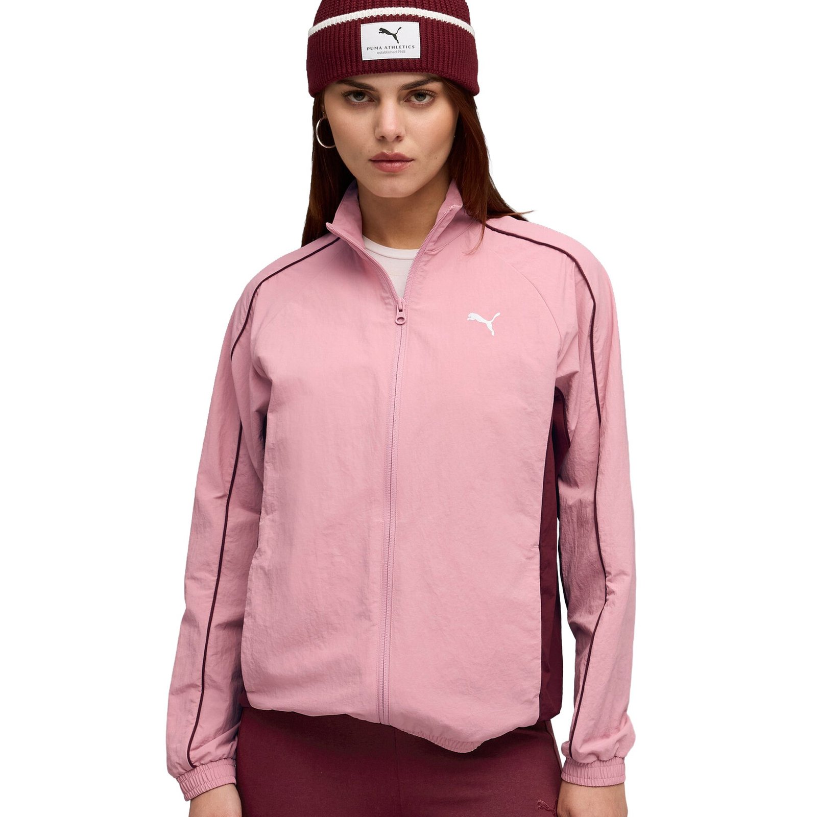 PUMA Women's Sport Comfort Woven Full-Zip Jacket Pink Jackets