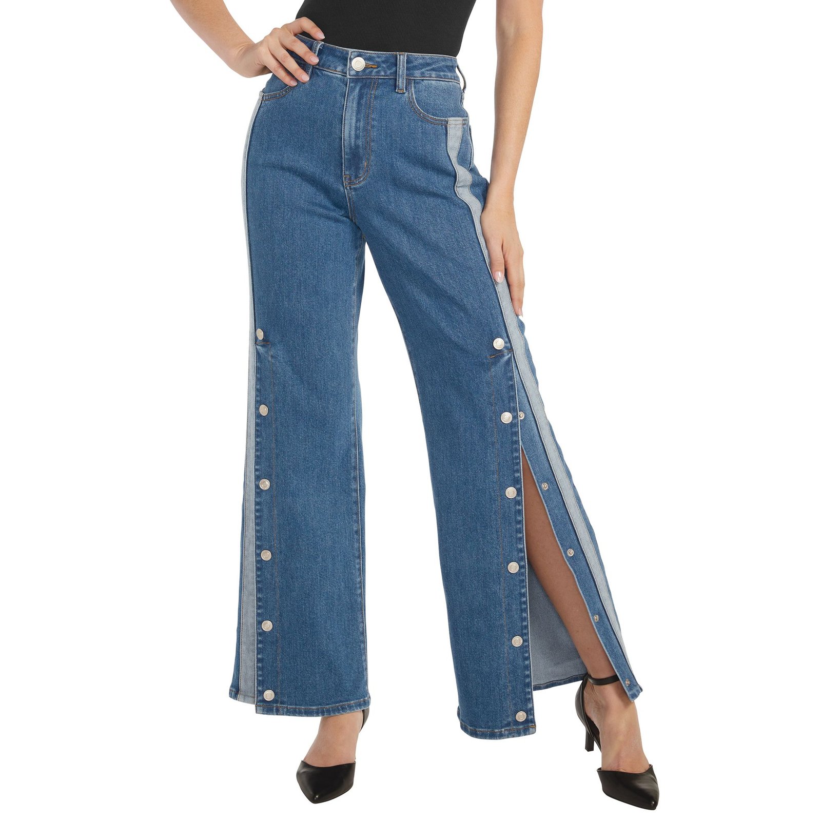 Masseys Wide Leg Snap Jean Blue Pants