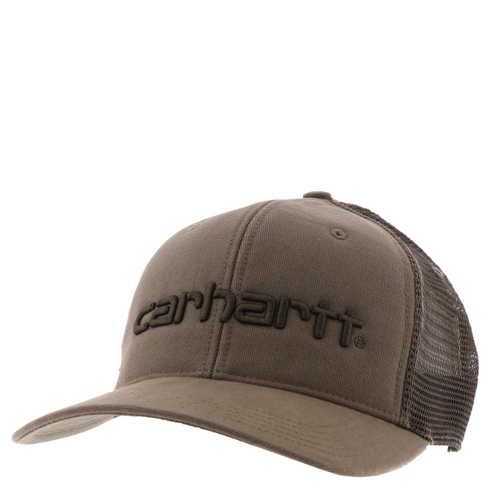 Carhartt Men's Canvas Mesh-Back Logo Graphic Cap Brown Hats One Size