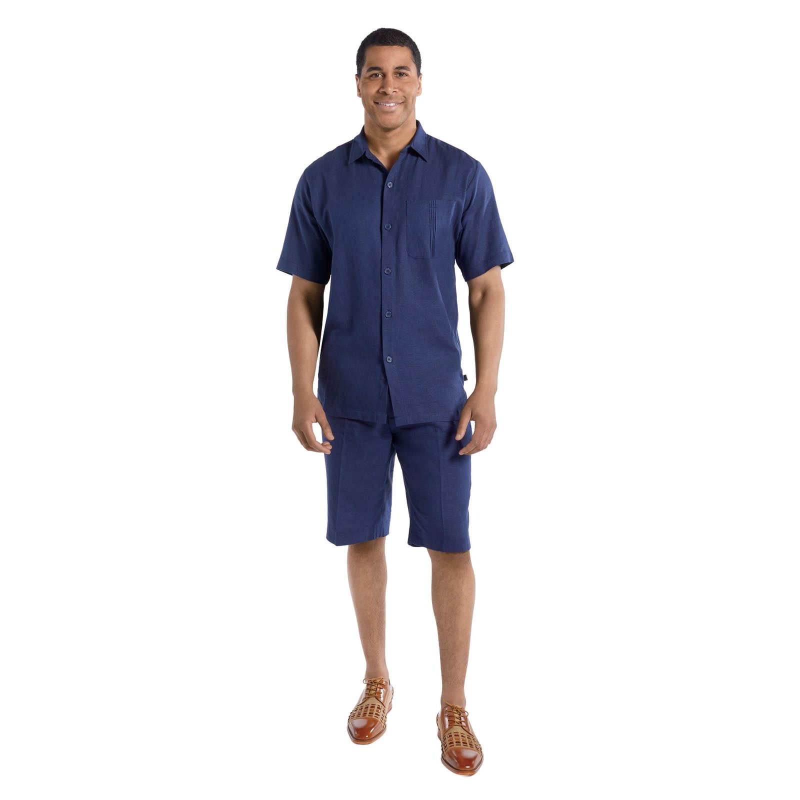 Stacy Adams Linen Short Set Navy Sets M