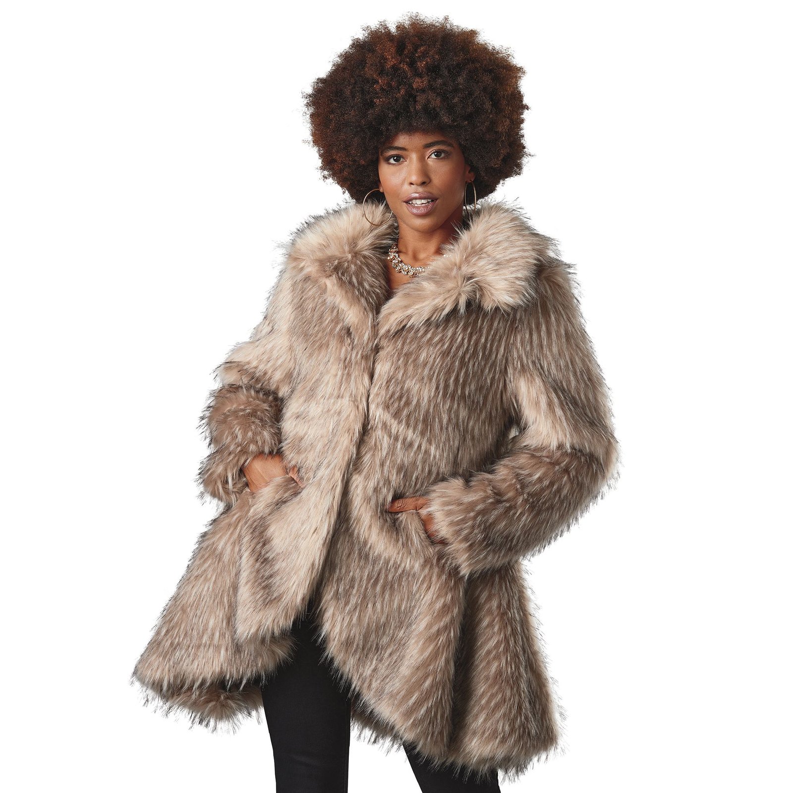 Masseys Flared Faux Fur Coat Tan Coats