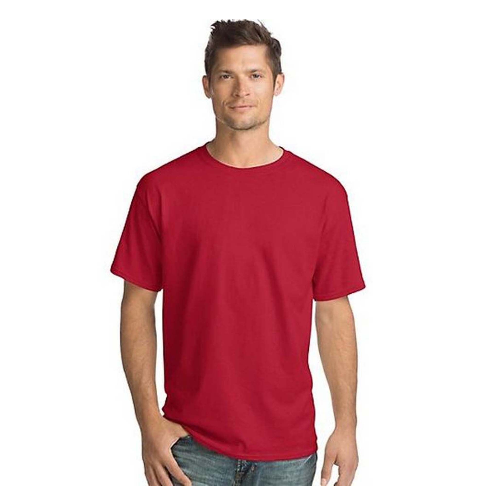 Hanes Men's Essential Short Sleeve 4-Pack Tee Red Knit Tops L