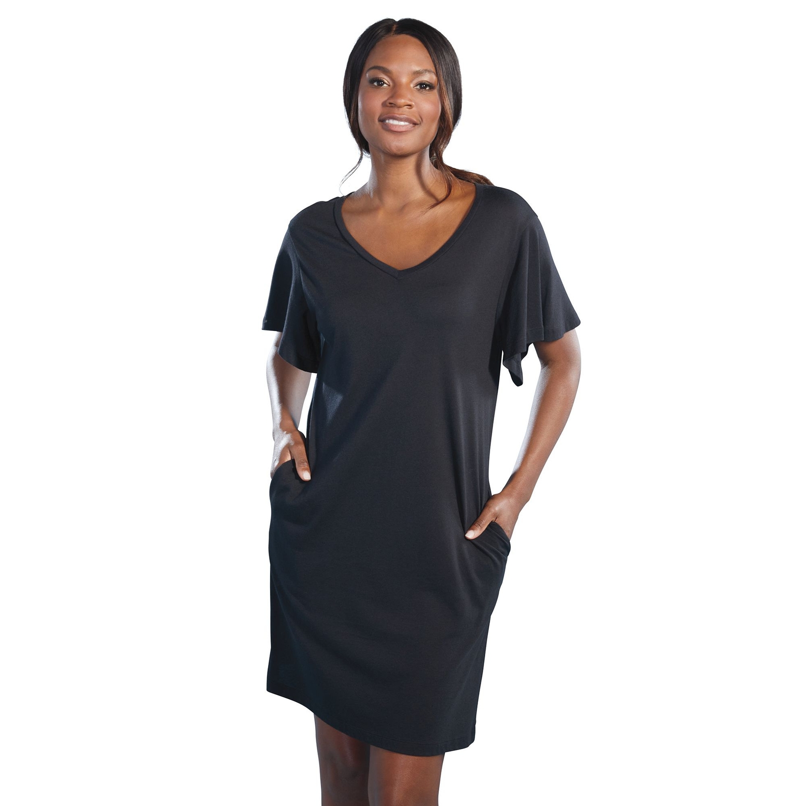 K. Jordan Flutter-Sleeved Sleepshirt Black Sleepwear S